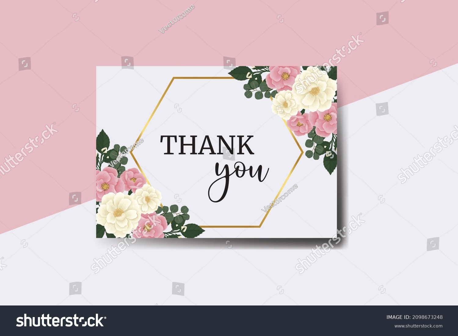 SVG of Thank you card Greeting Card Pink Mini Rose Flower Design Template svg
