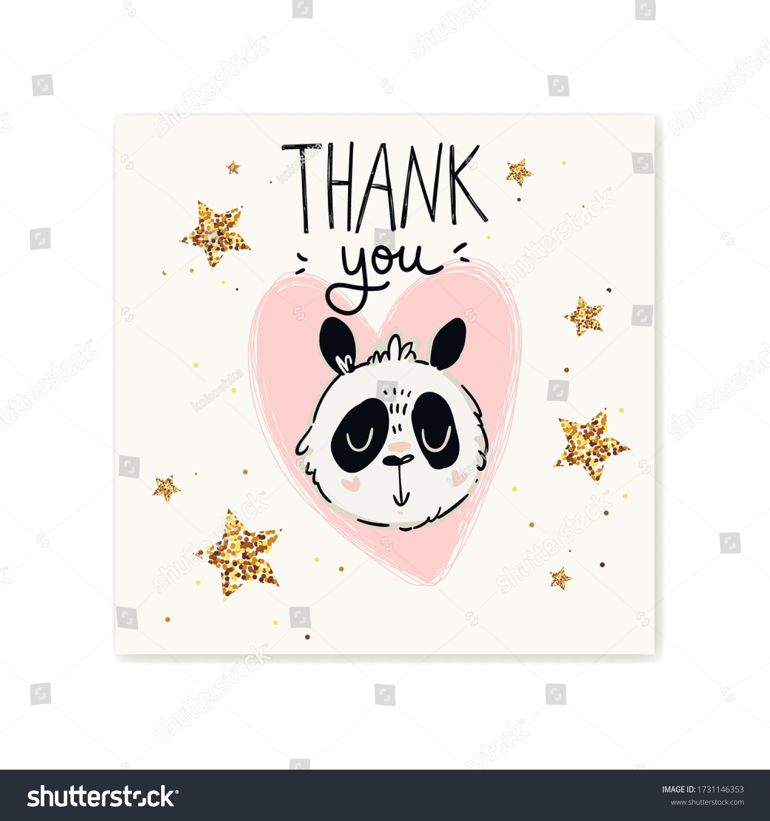 Thank You Card Vector Cute Cartoon Stock Vector Royalty Free 1731146353