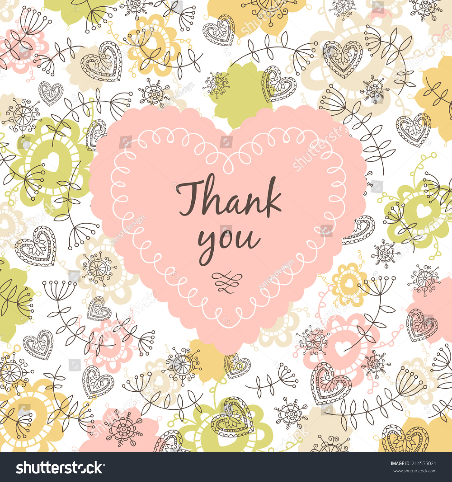 Thank You Card Heart Flower Ornament Stock Vector (Royalty Free) 214555021