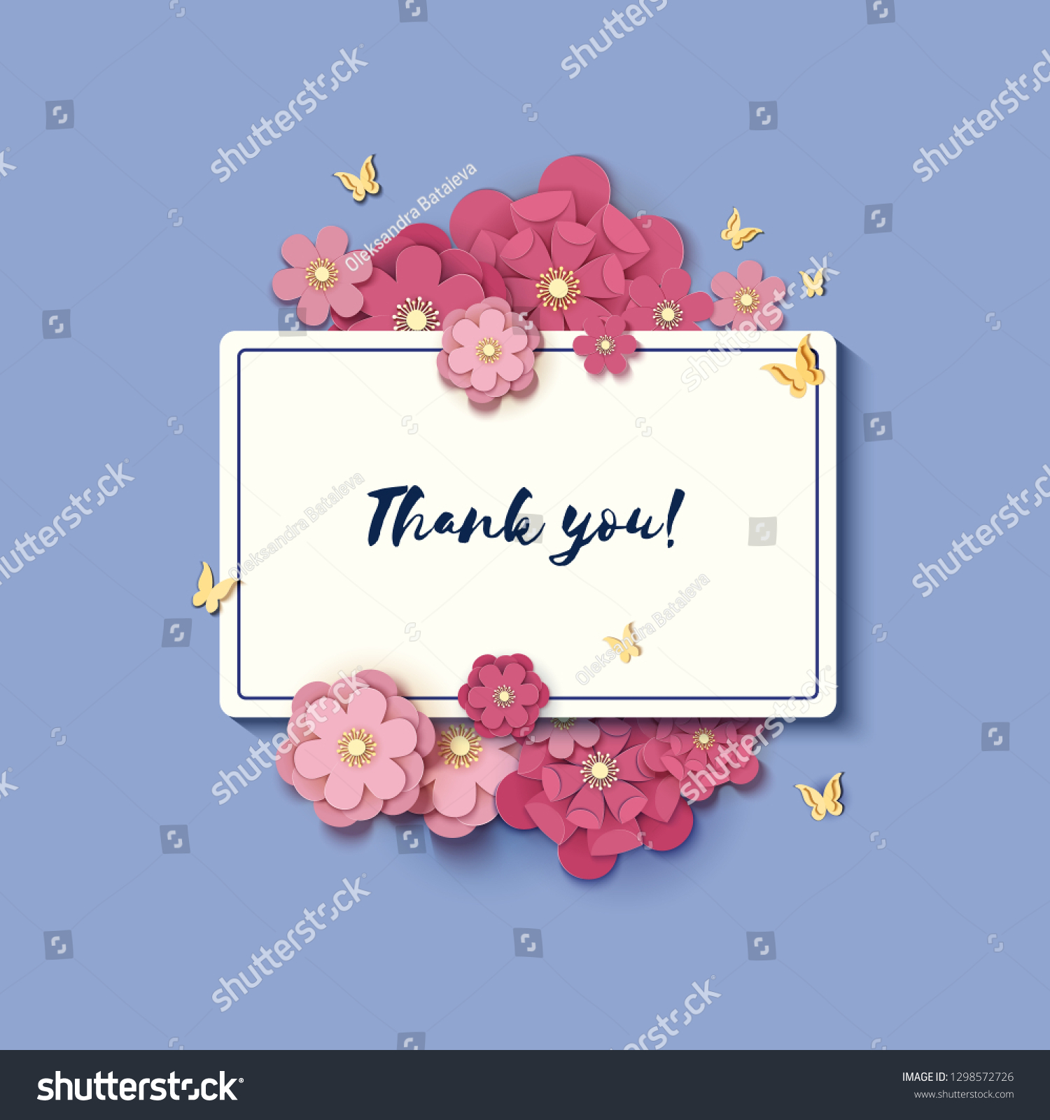 thank you card paper cut flowers stock vector (royalty