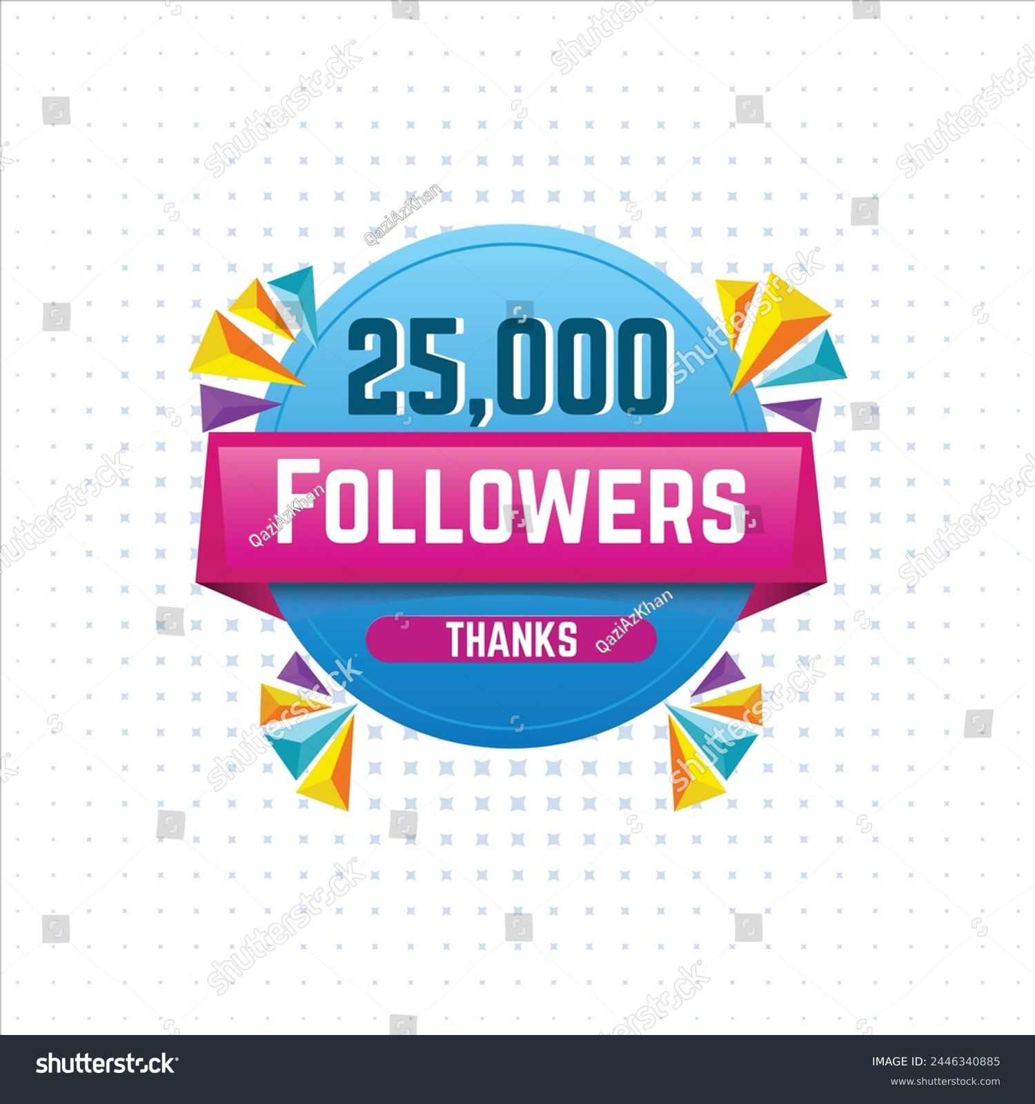 SVG of Thank you 25000 Followers, 25K Followers numbers. Congratulating blue and pink networking thanks round badge, banner, poster svg