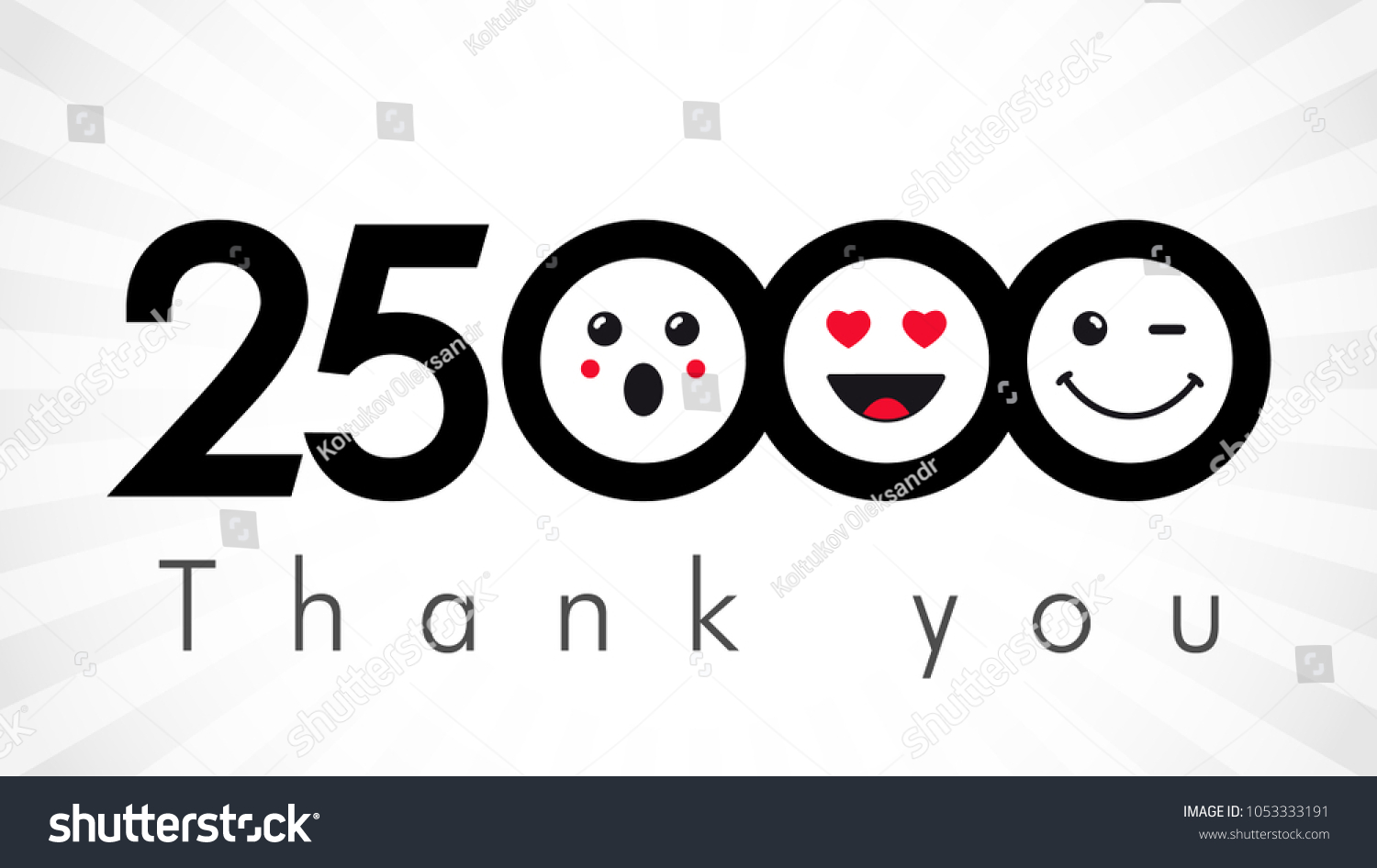 SVG of Thank you 25000 followers numbers. Congratulating black and white networking thanks, net friends image in two 2 colors, customers 25 000 likes, or % percent off discount. Round isolated smiling people svg