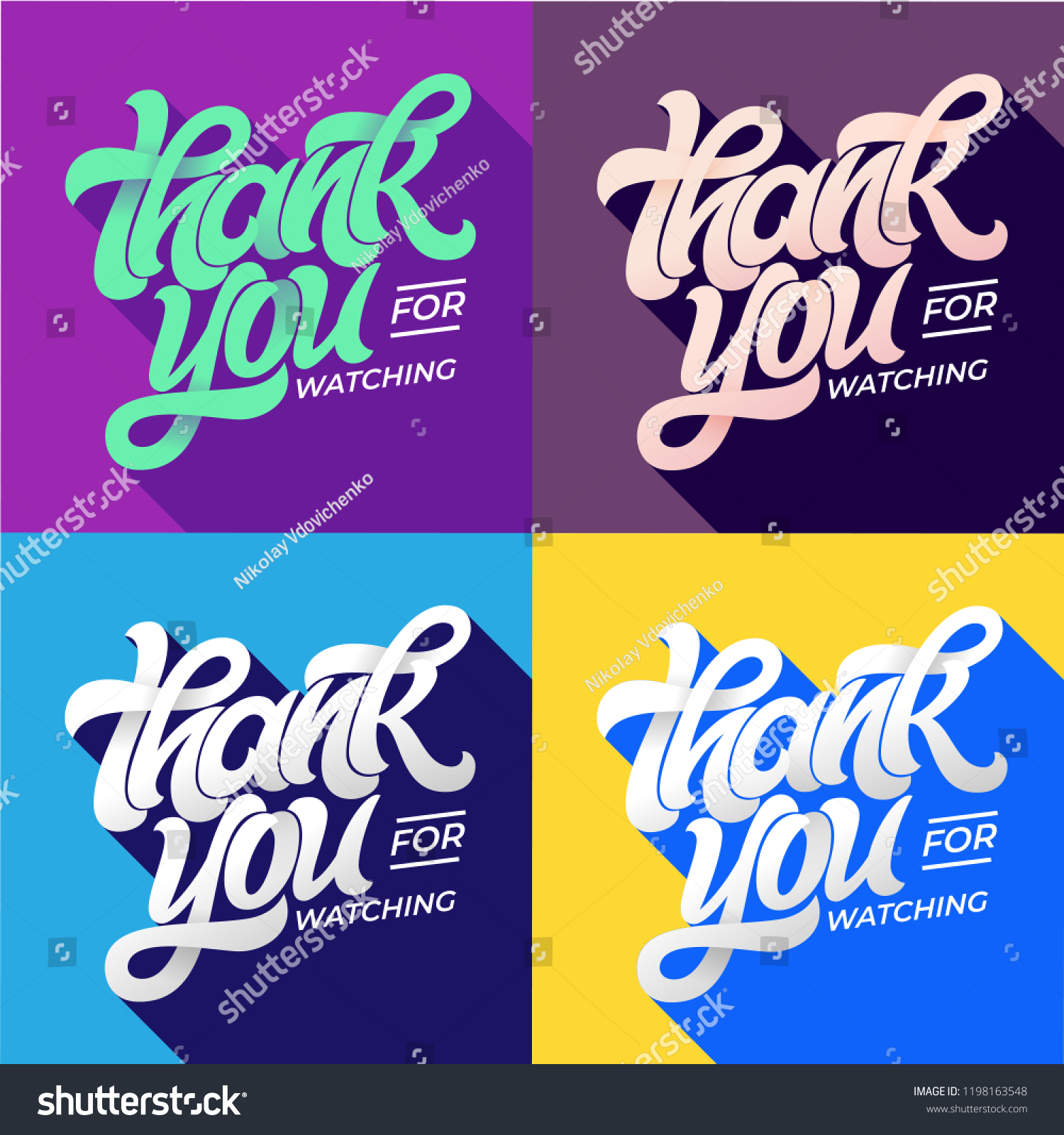 Thank You Watching Typography Set Editable Stock Vector Royalty Free