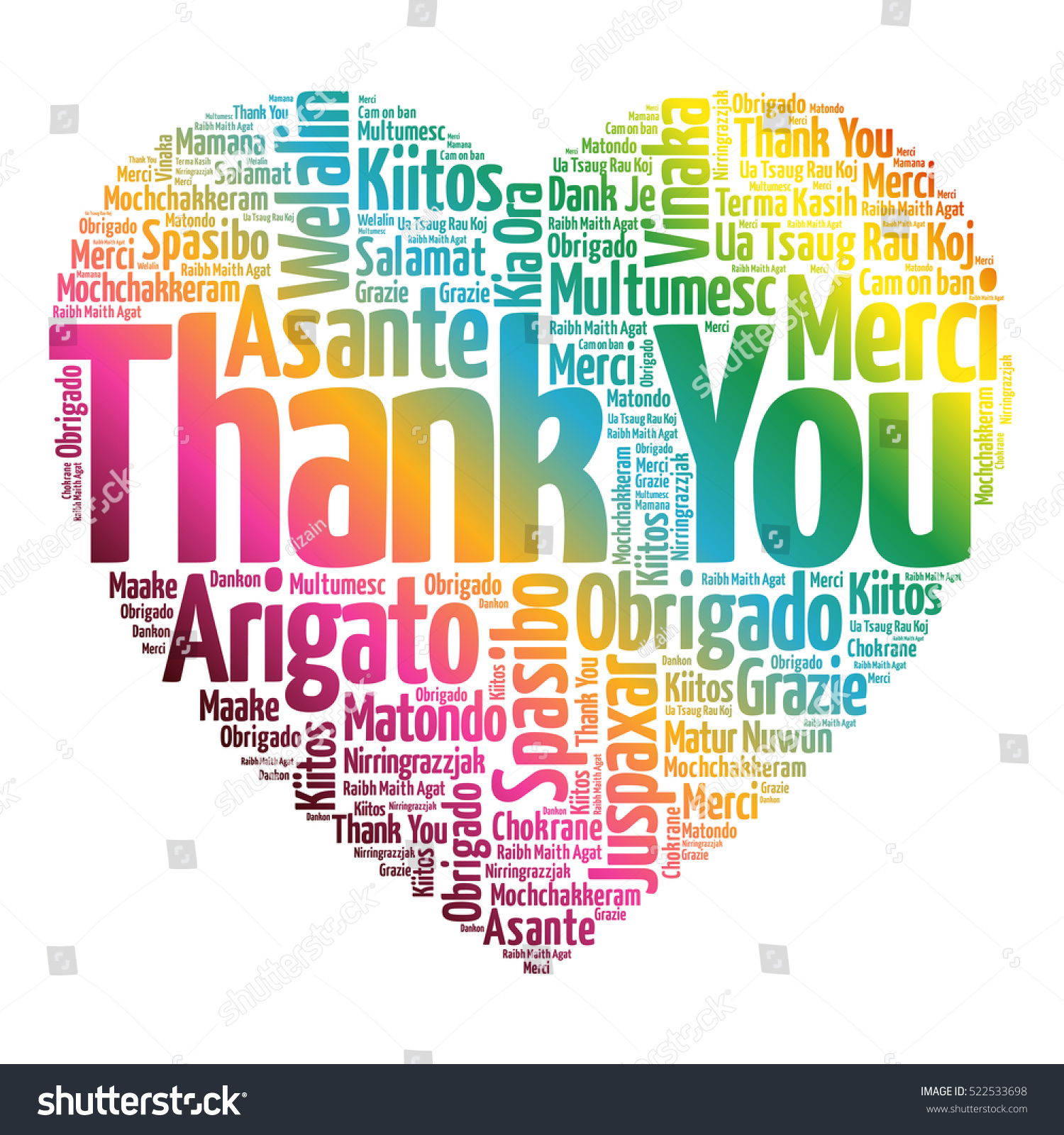 Thank You Love Heart Word Cloud Stock Vector Royalty Free