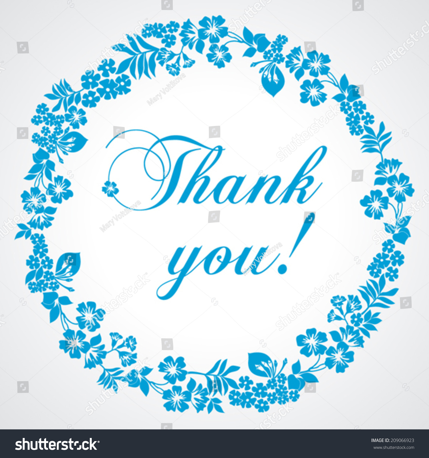 Thank You Postcard Ornament Flowers Blue Stock Vector 209066923 ...