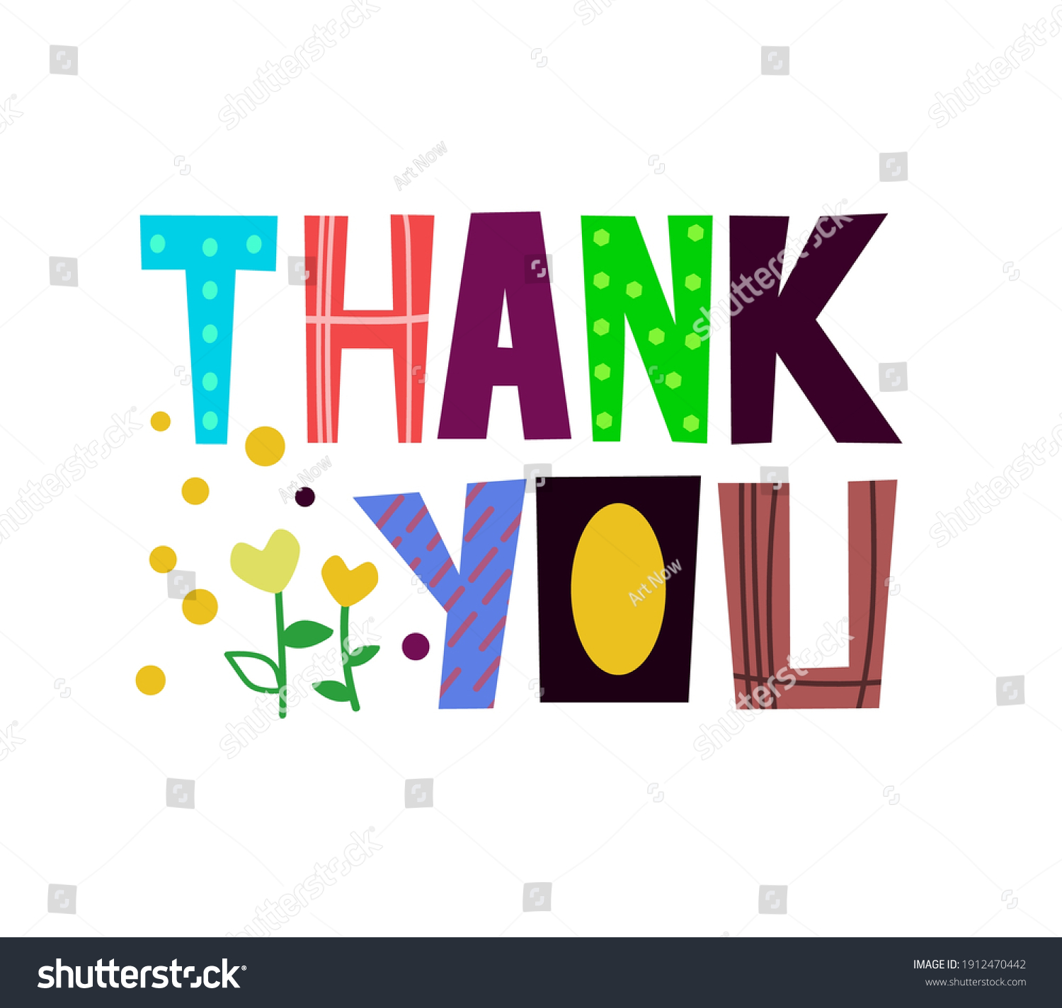 Thank You Words Colourful Hand Drawn Stock Vector (Royalty Free ...