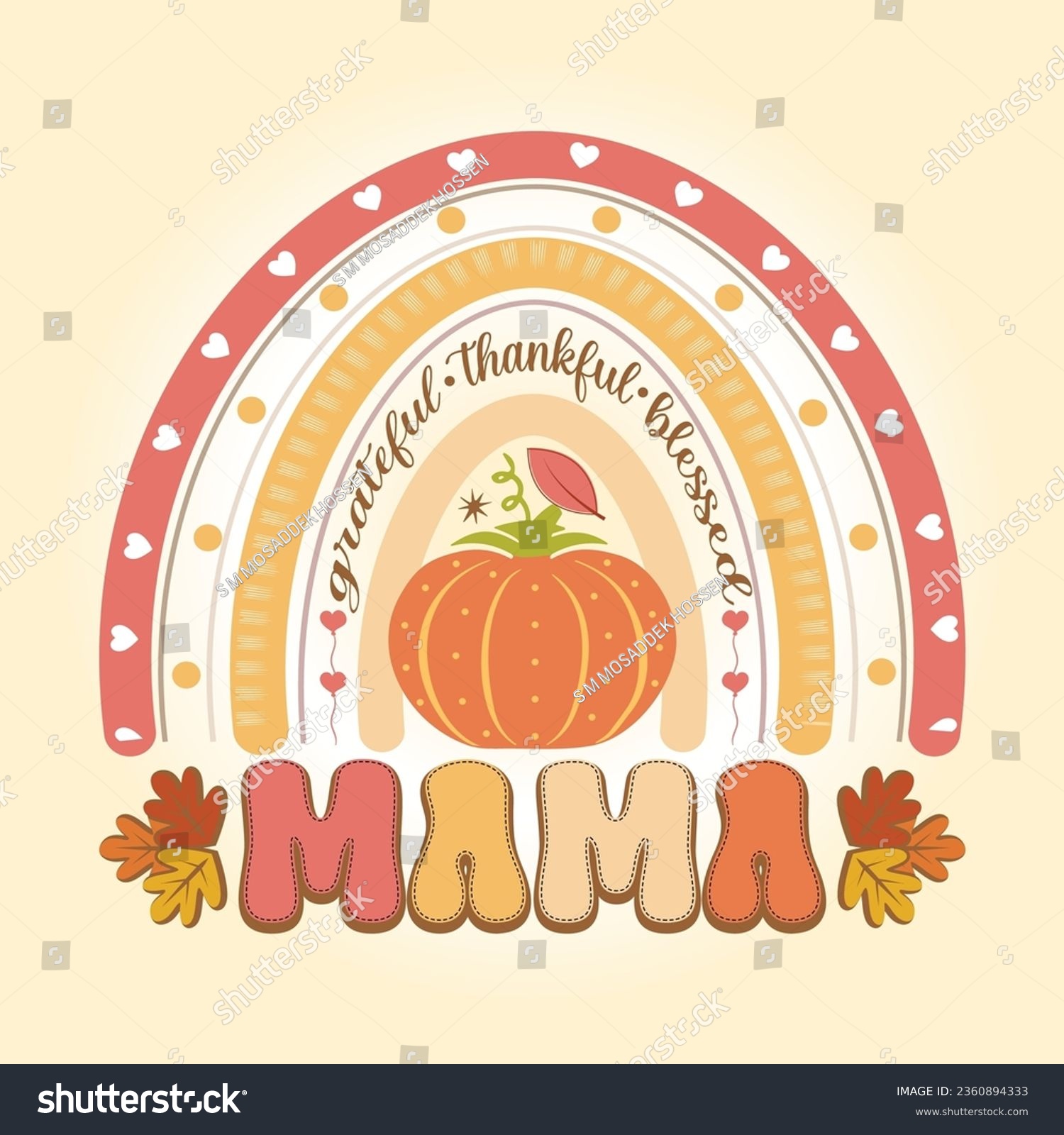 SVG of Thankful Grateful Blessed Mama Retro Rainbow Thanksgiving svg T Shirt Design Vector svg