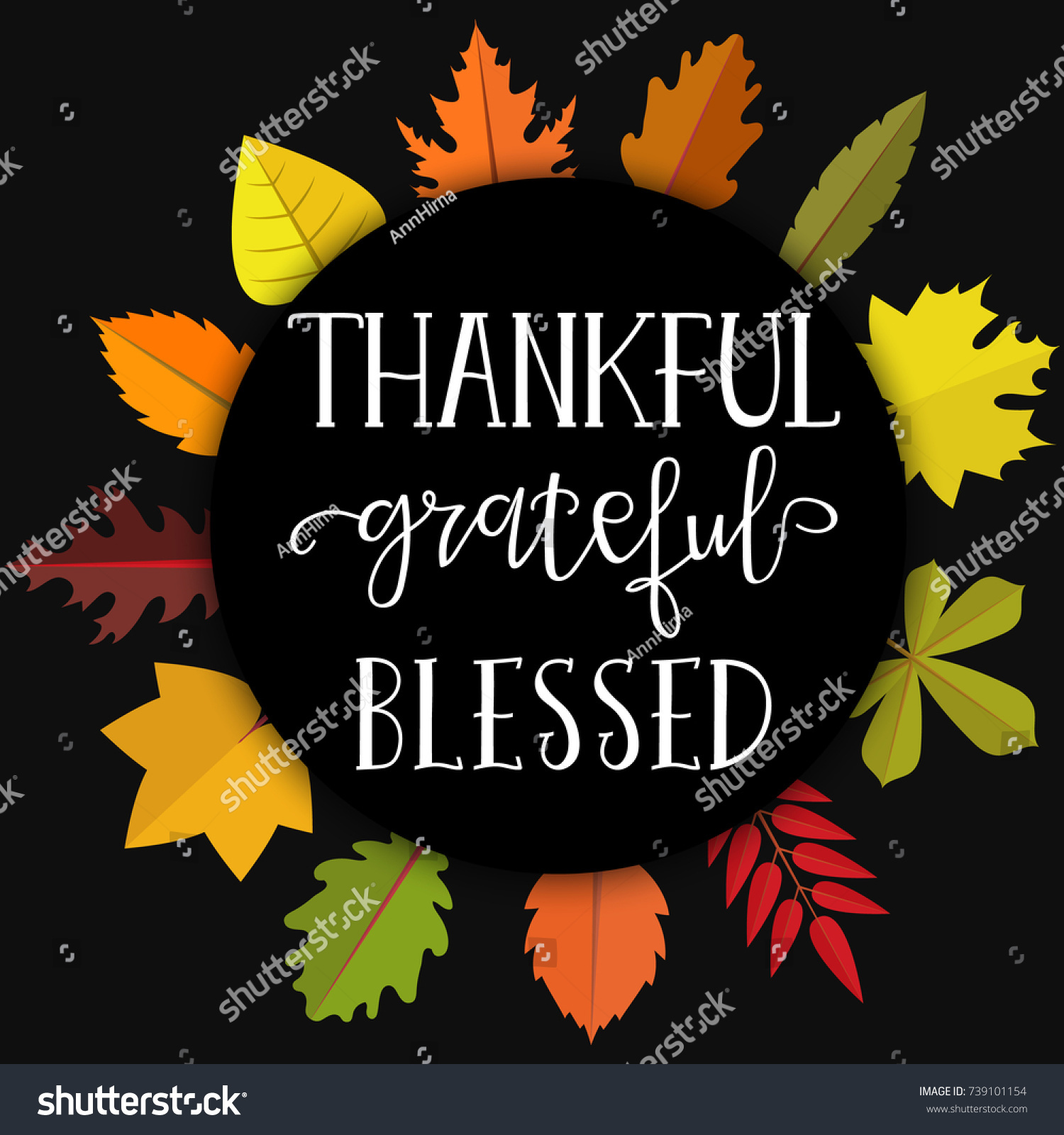 Thankful Grateful Blessed Simple Lettering Calligraphy Stock Vector ...