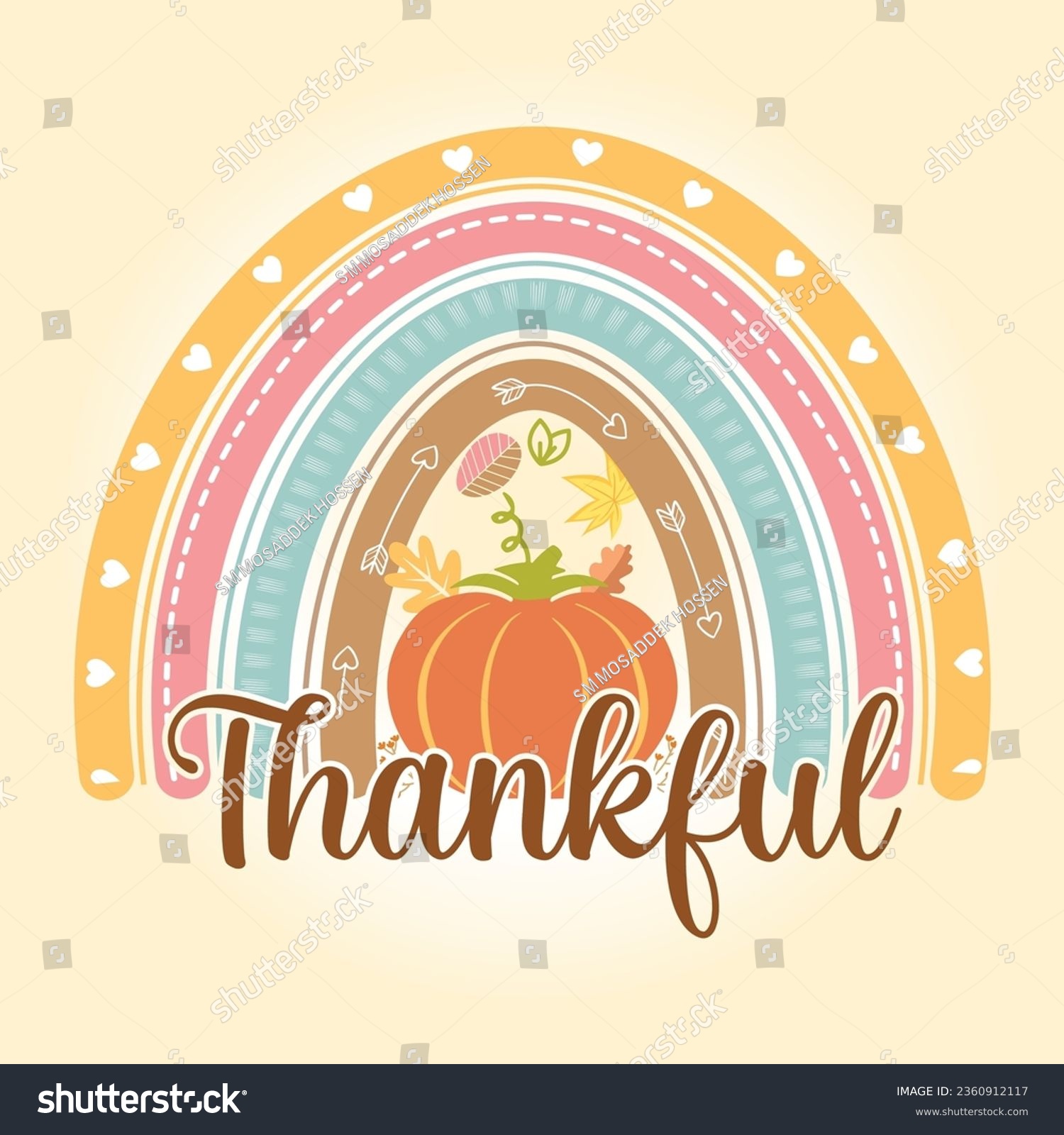 SVG of Thankful Retro Rainbow Thanksgiving svg T Shirt Design Vector svg