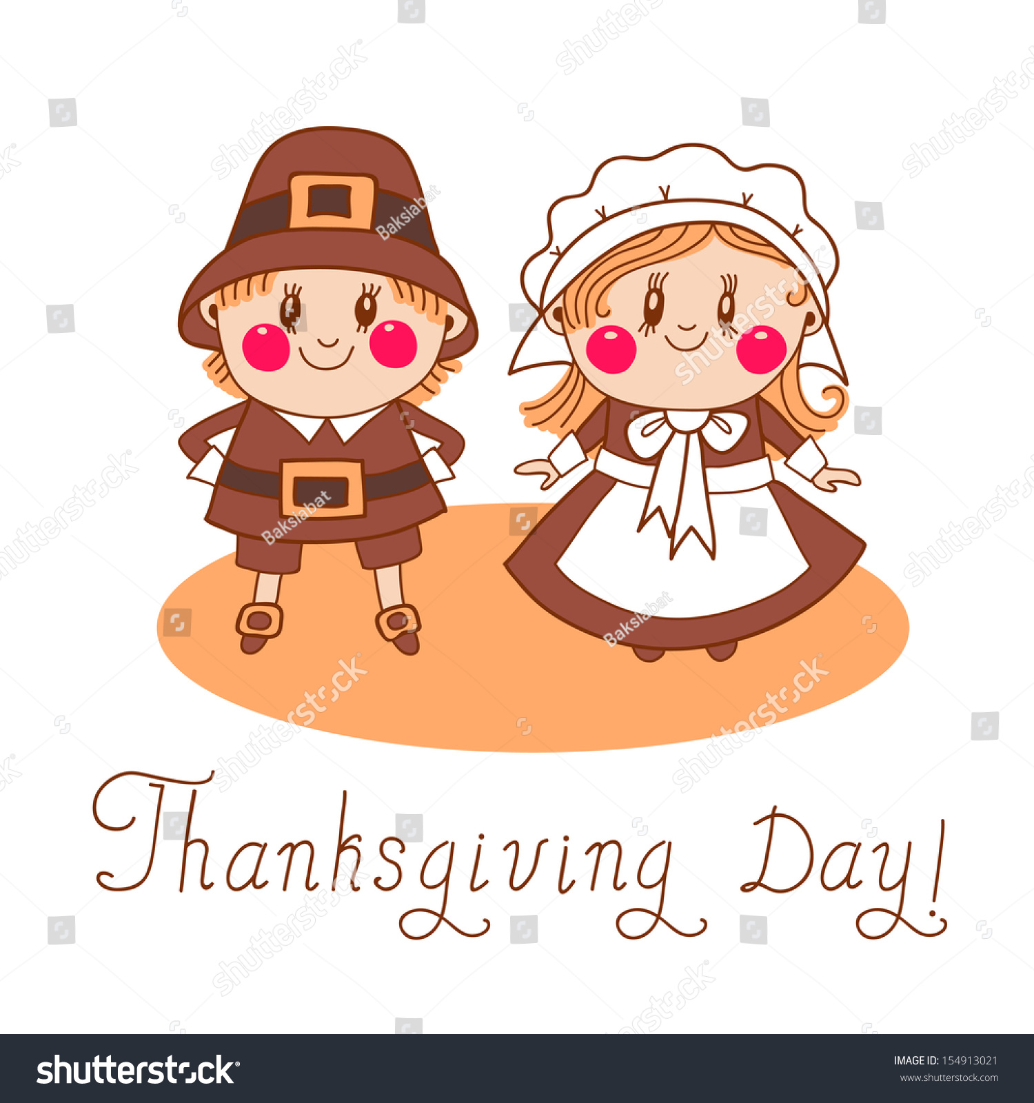 Thanksgiving Day Children Pilgrim Couple Vector Stock Vector (Royalty ...