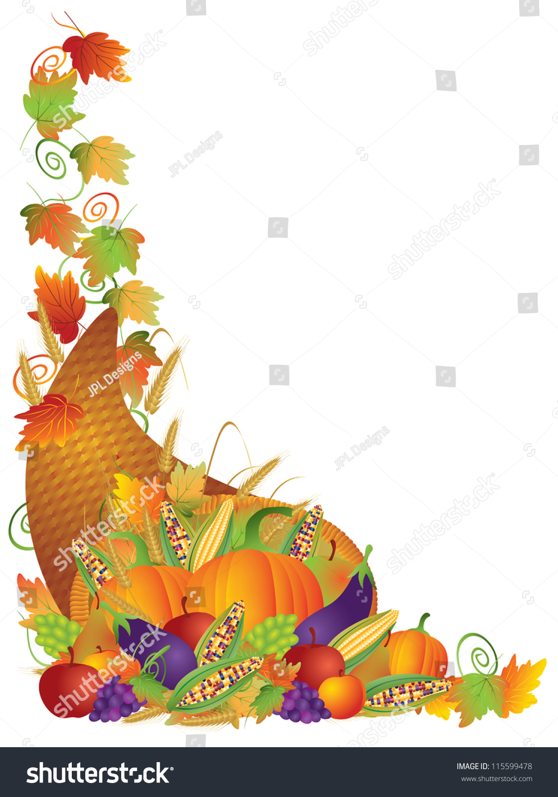 Thanksgiving Day Fall Harvest Cornucopia With Pumpkins Eggplants Apples ...