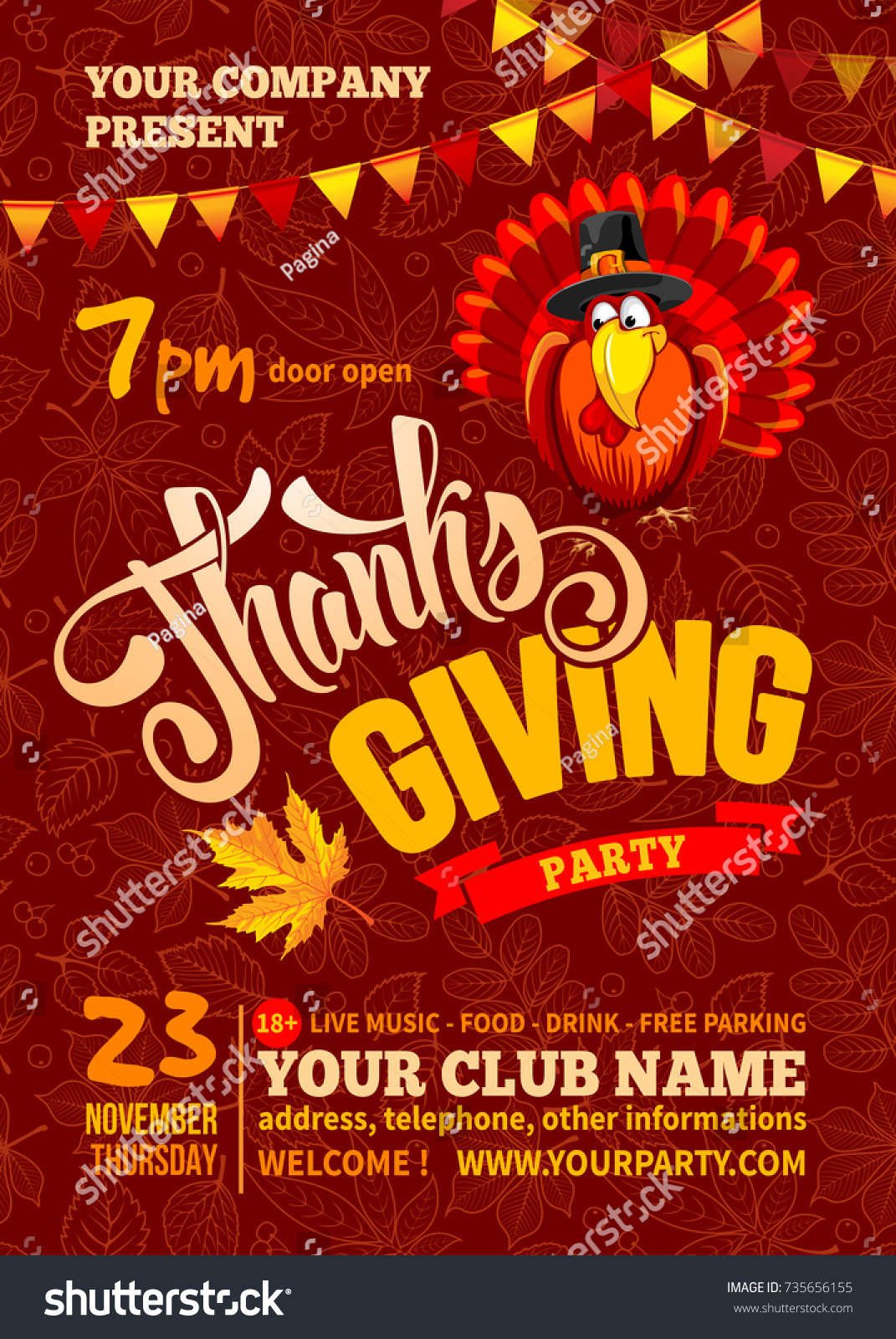 Thanksgiving Flyer Poster Template Red Background Stock Vector Regarding Thanksgiving Flyer Template Free Download