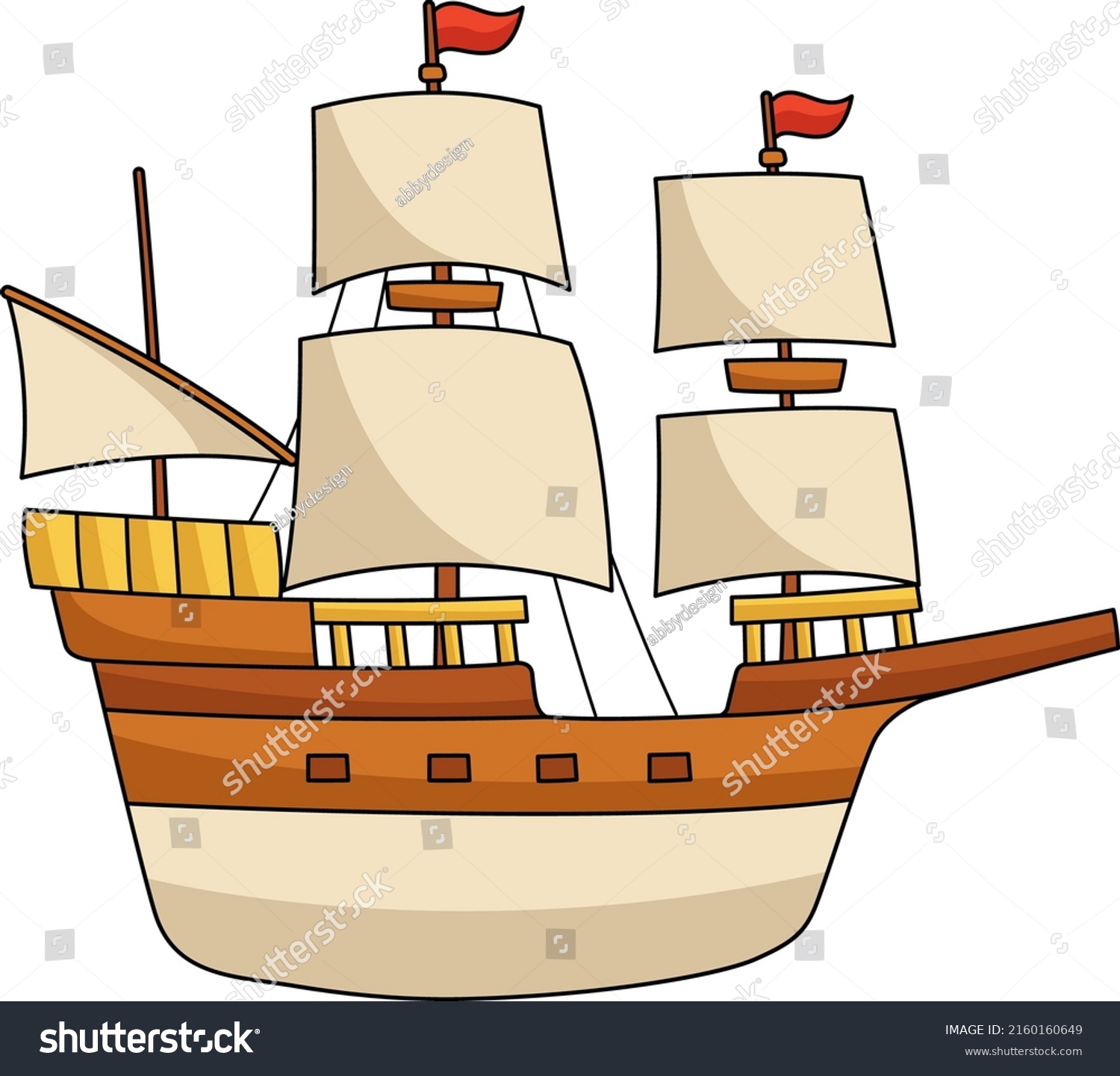 Thanksgiving Pilgrim Boat Cartoon Colored Clipart Stock Vector (Royalty ...