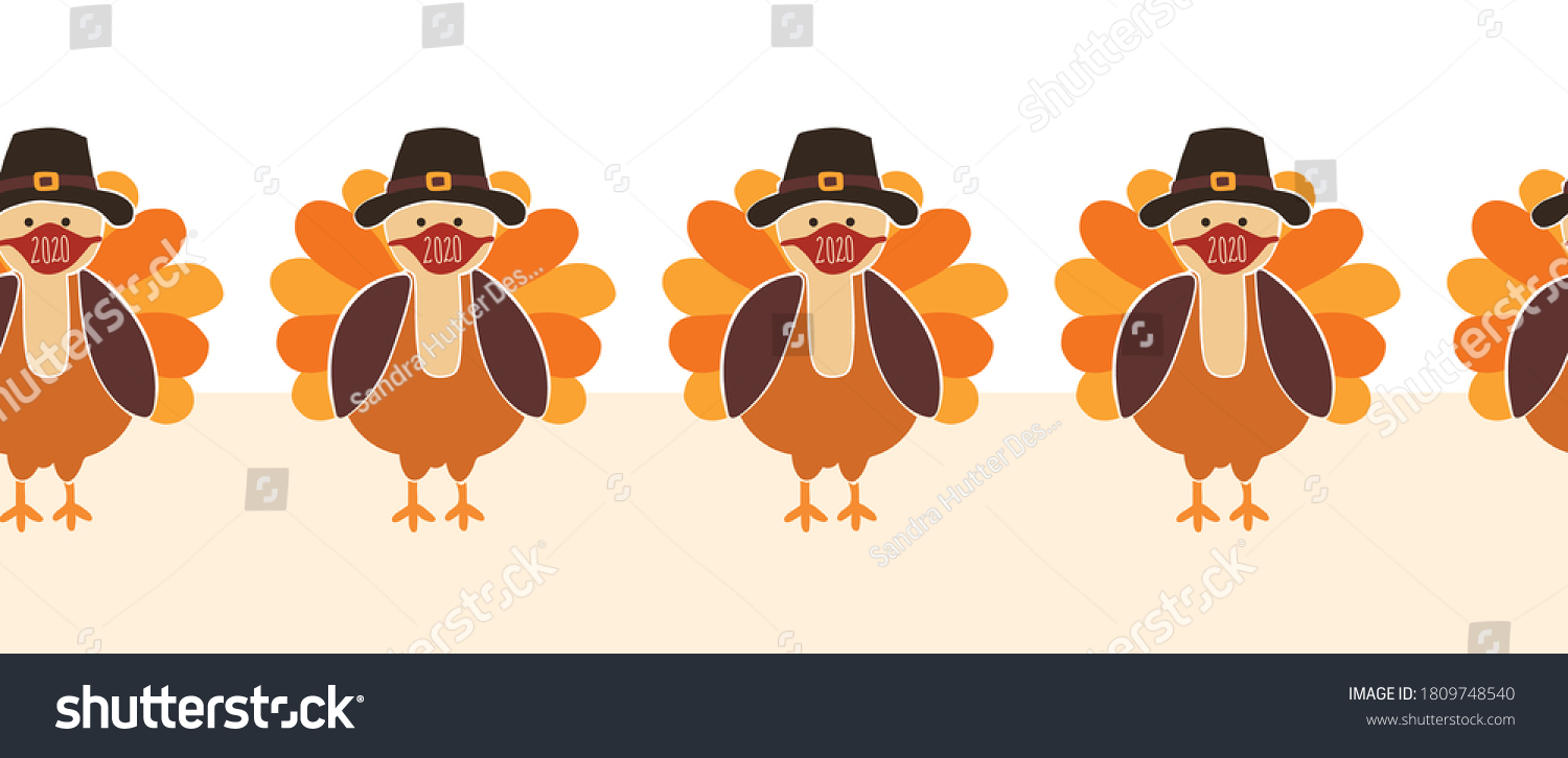 Thanksgiving Turkey Wearing Face Mask Seamless Stock Vector Royalty Free