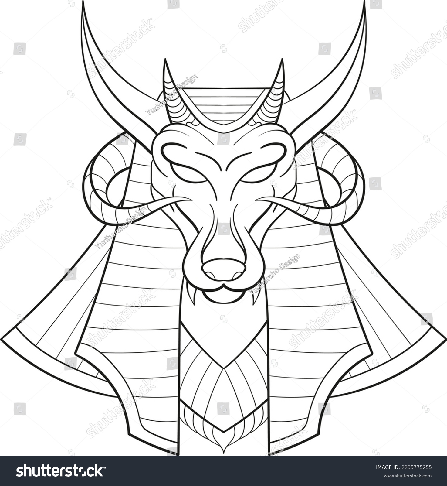 black and white horned creature design clip art preview