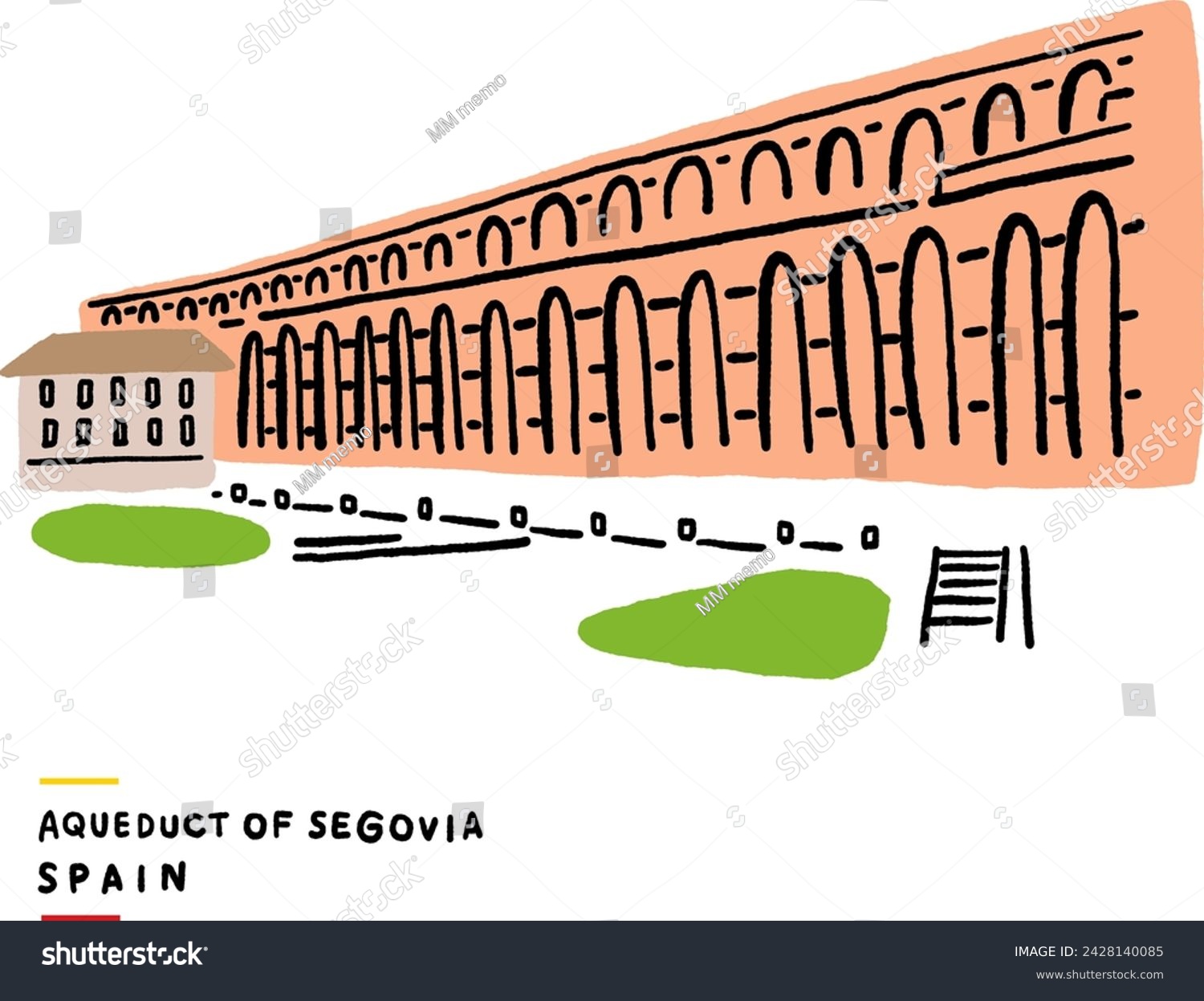SVG of The Aqueduct of Segovia is a Roman aqueduct Landmark tourist destination Hand drawn Colour Illustration svg