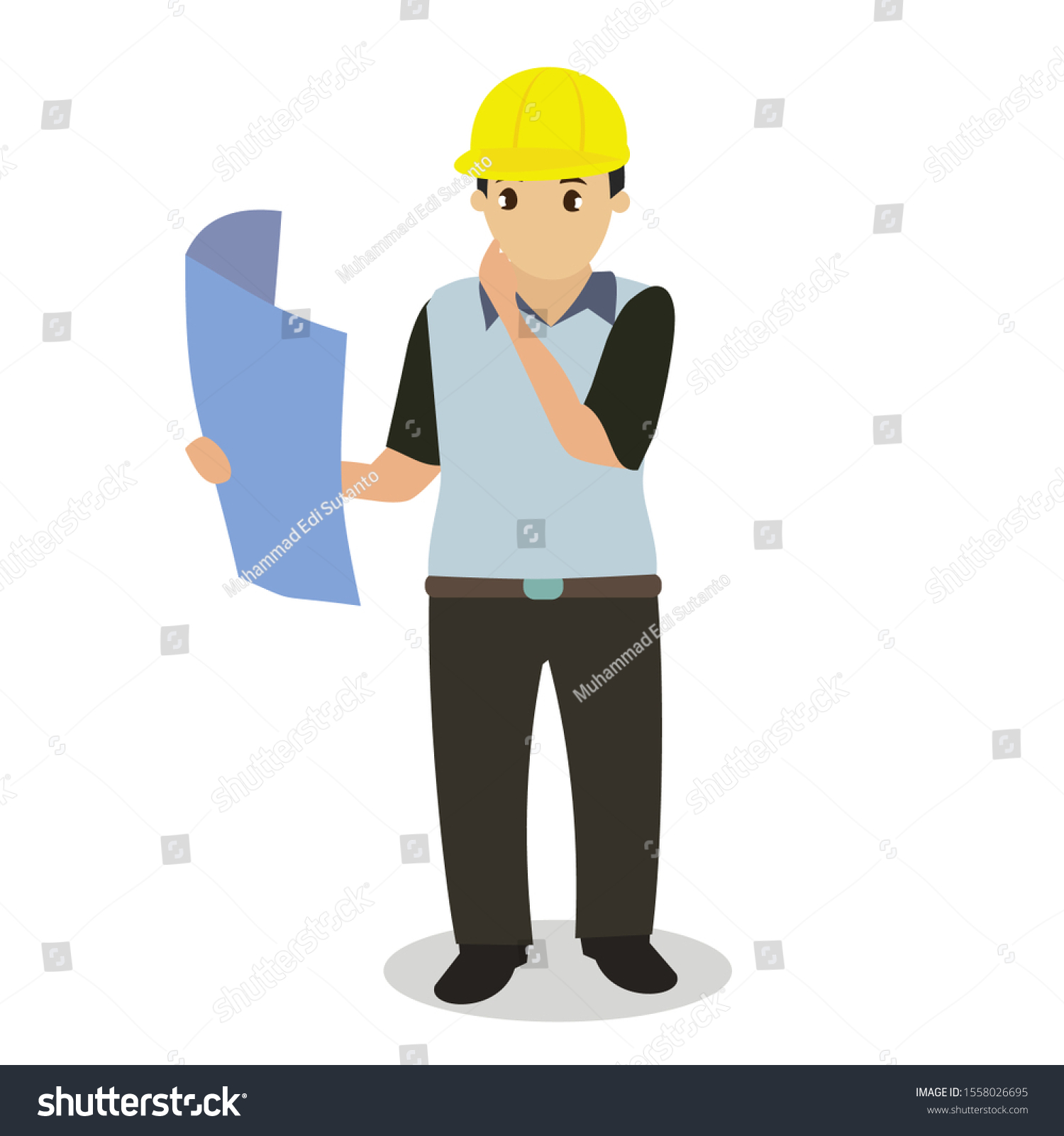 Architect Reads Handbook Cartoon Vector Illustration Stock Vector ...