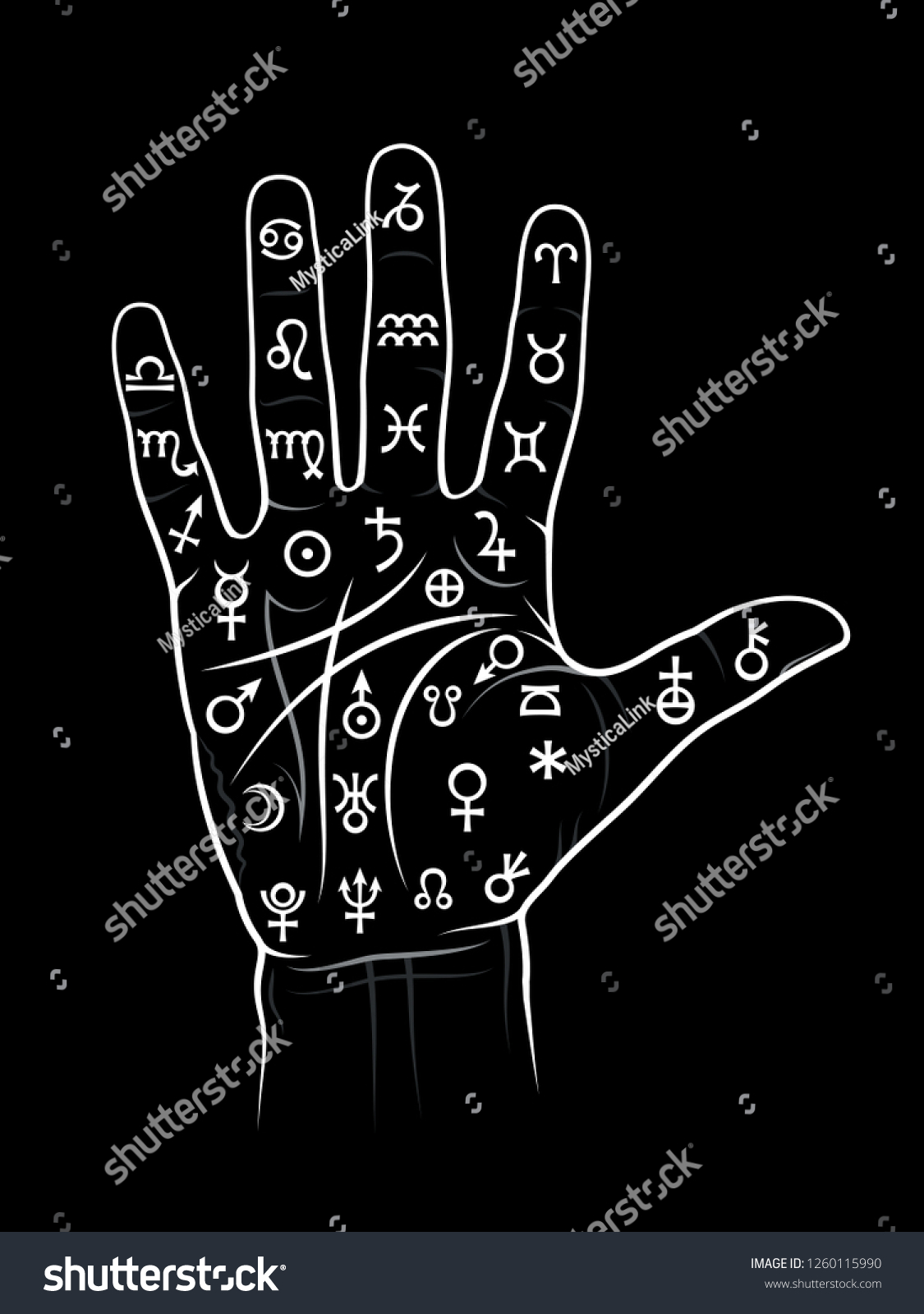 Art Black Magic Chiromancy Palmistry Mystical Stock Vector (Royalty ...