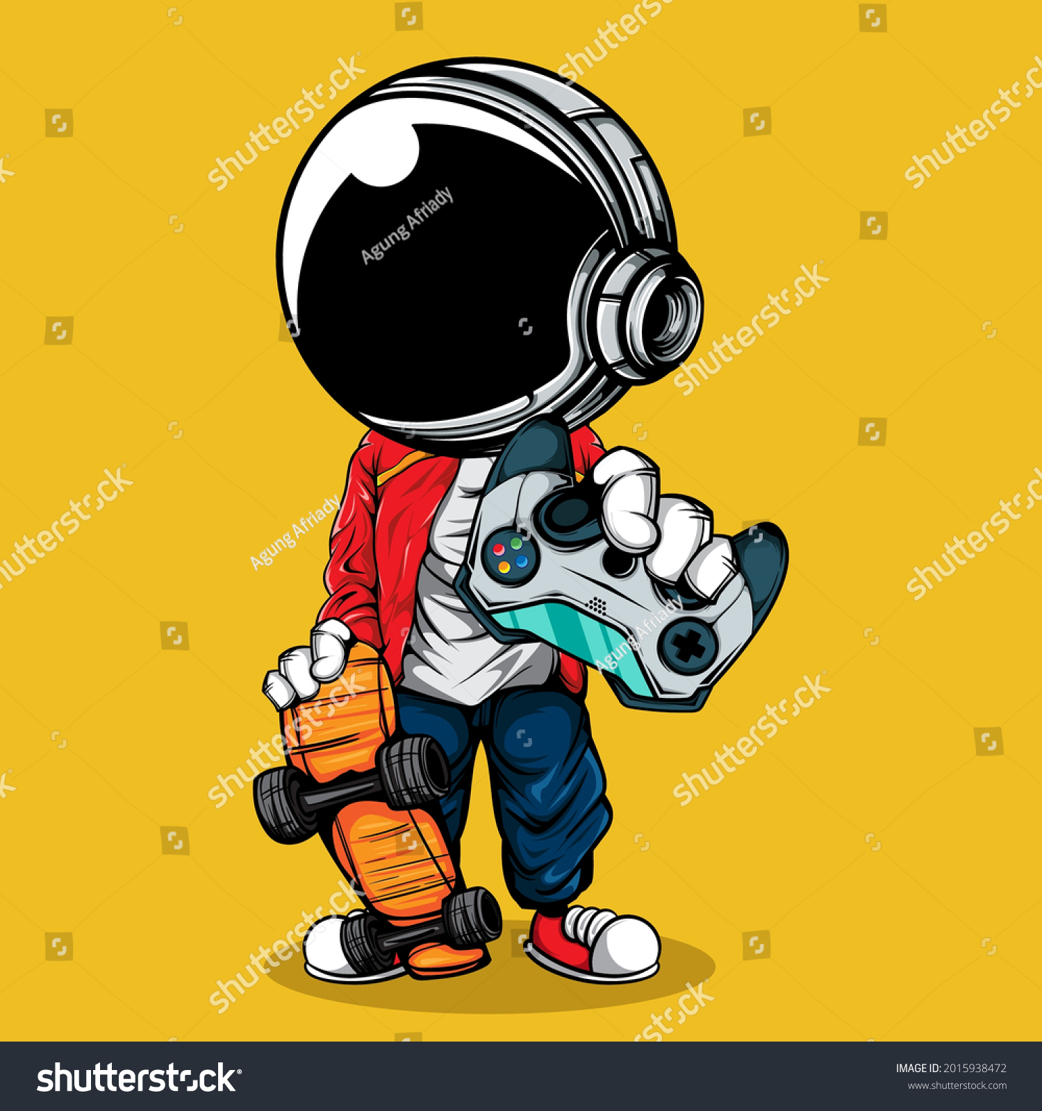 SVG of THE ASTRONAUT WITH JOYSTICK GAMEPAD AND THE SKATEBOARD svg