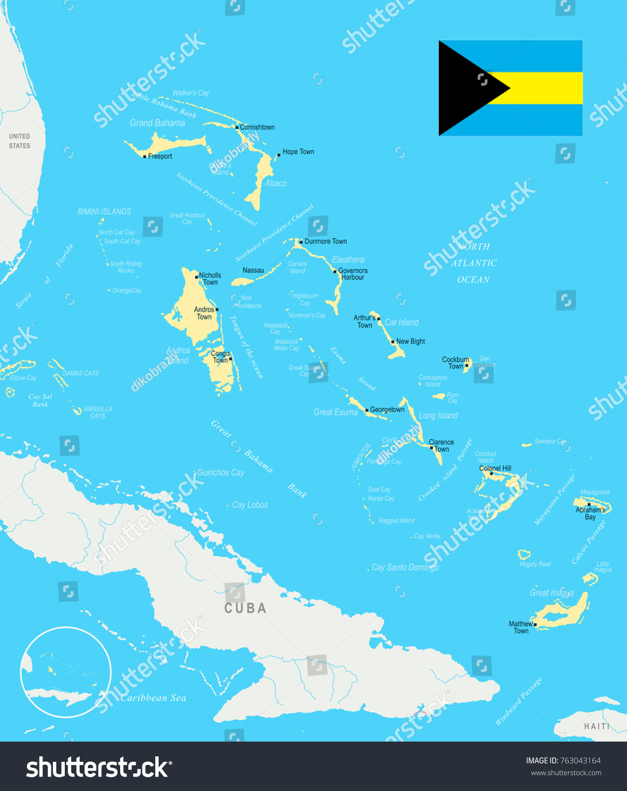 Bahamas Map Flag High Detailed Vector Stock Vector Royalty Free 763043164