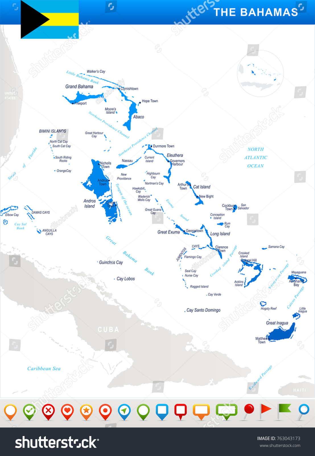 Bahamas Map Flag Highly Detailed Vector Vector De Stock Libre De