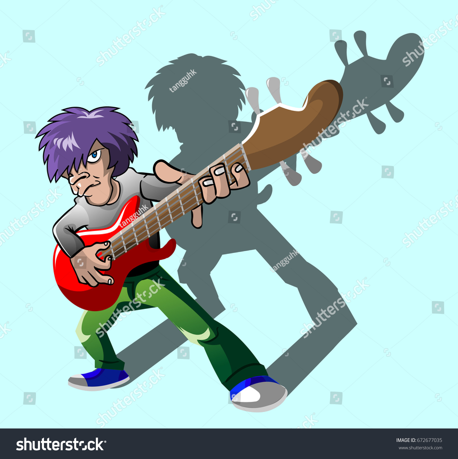 Cartoon Bassist / Modern cartoon flat characters,musical jazz musician