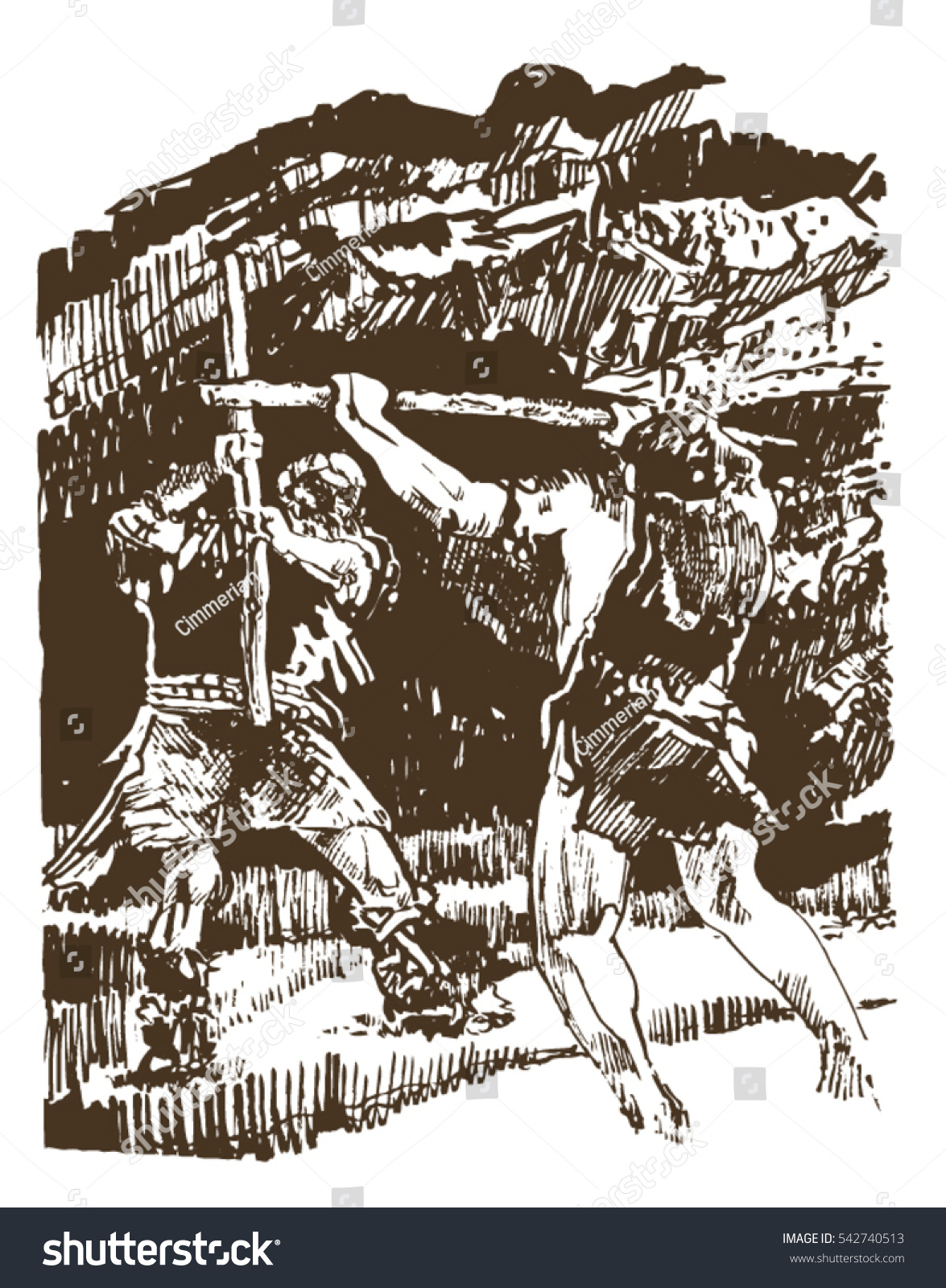 SVG of The battle of two men of Cro-Magnon (Homo sapiens). Hand drawn illustration. svg