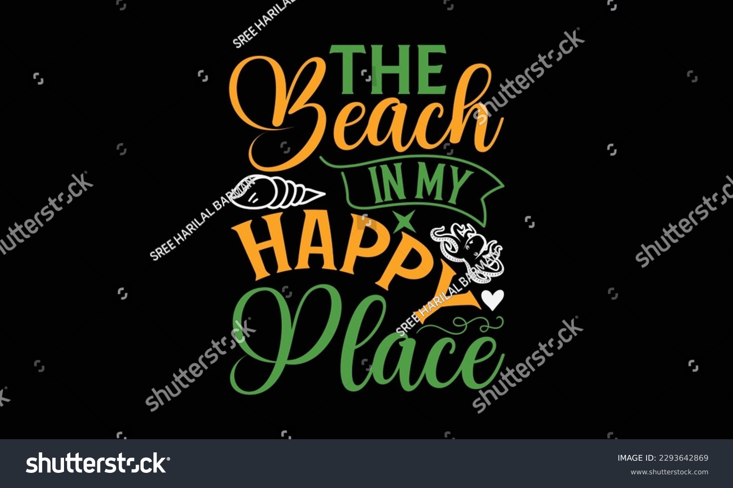 SVG of The beach in my happy place - Summer Svg typography t-shirt design, Hand drawn lettering phrase, Greeting cards, templates, mugs, templates, brochures, posters, labels, stickers, eps 10. svg