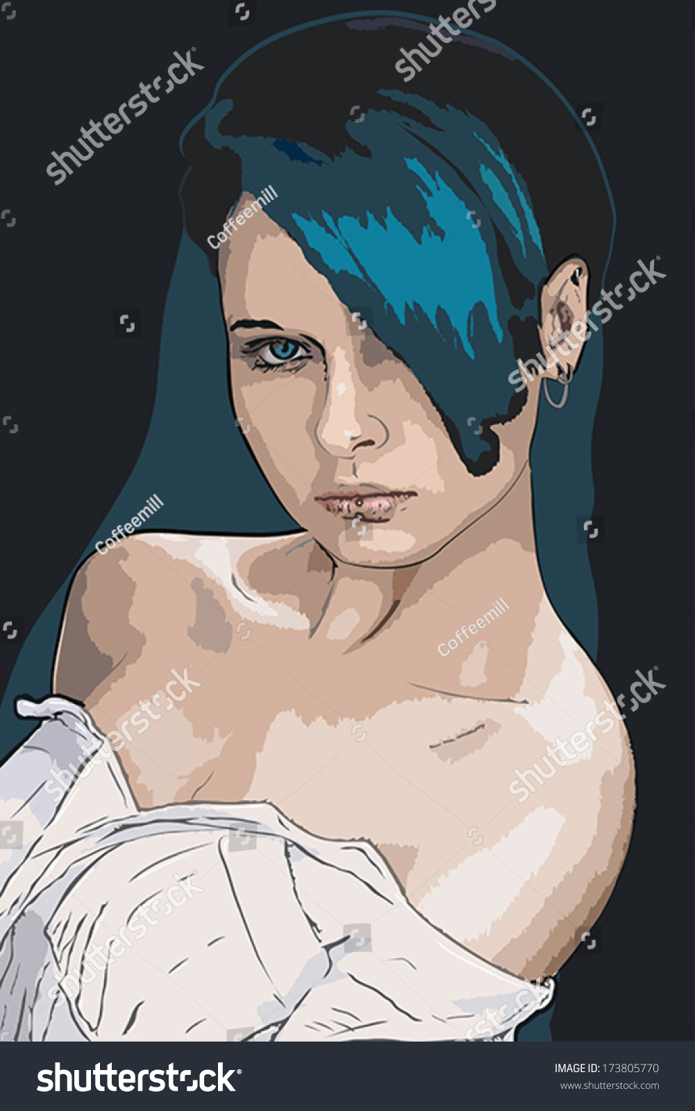 Beautiful Sexy Girl Blue Hair Subculture Stock Vector Royalty Free 173805770