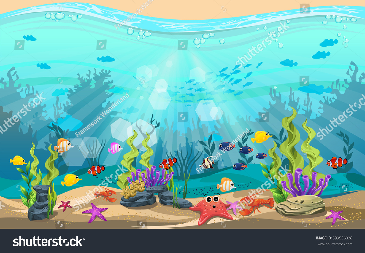 Beauty Underwater Life Different Animals Habitats Stock Vector (Royalty ...