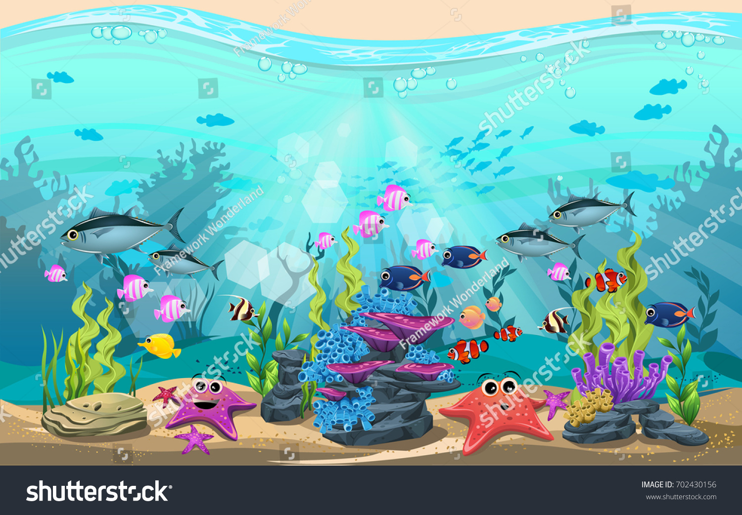 Beauty Underwater Life Different Animals Habitats Stock Vector (Royalty ...