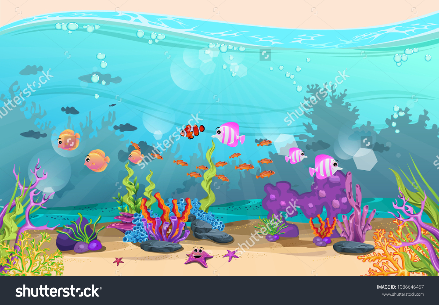 Beauty Underwater Scenery Marine Habitats Ecosystems Stock Vector ...