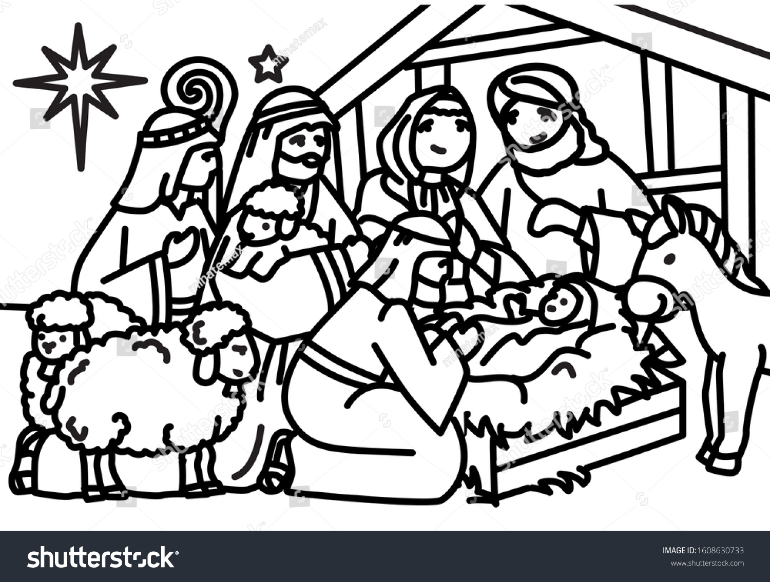Birth Jesus Christ Book Coloring Stock Vector Royalty Free ...