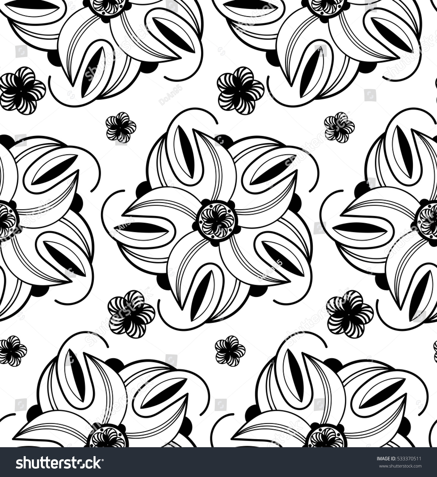 Black White Background Ethnics Texture Floral Stock Vector (Royalty ...