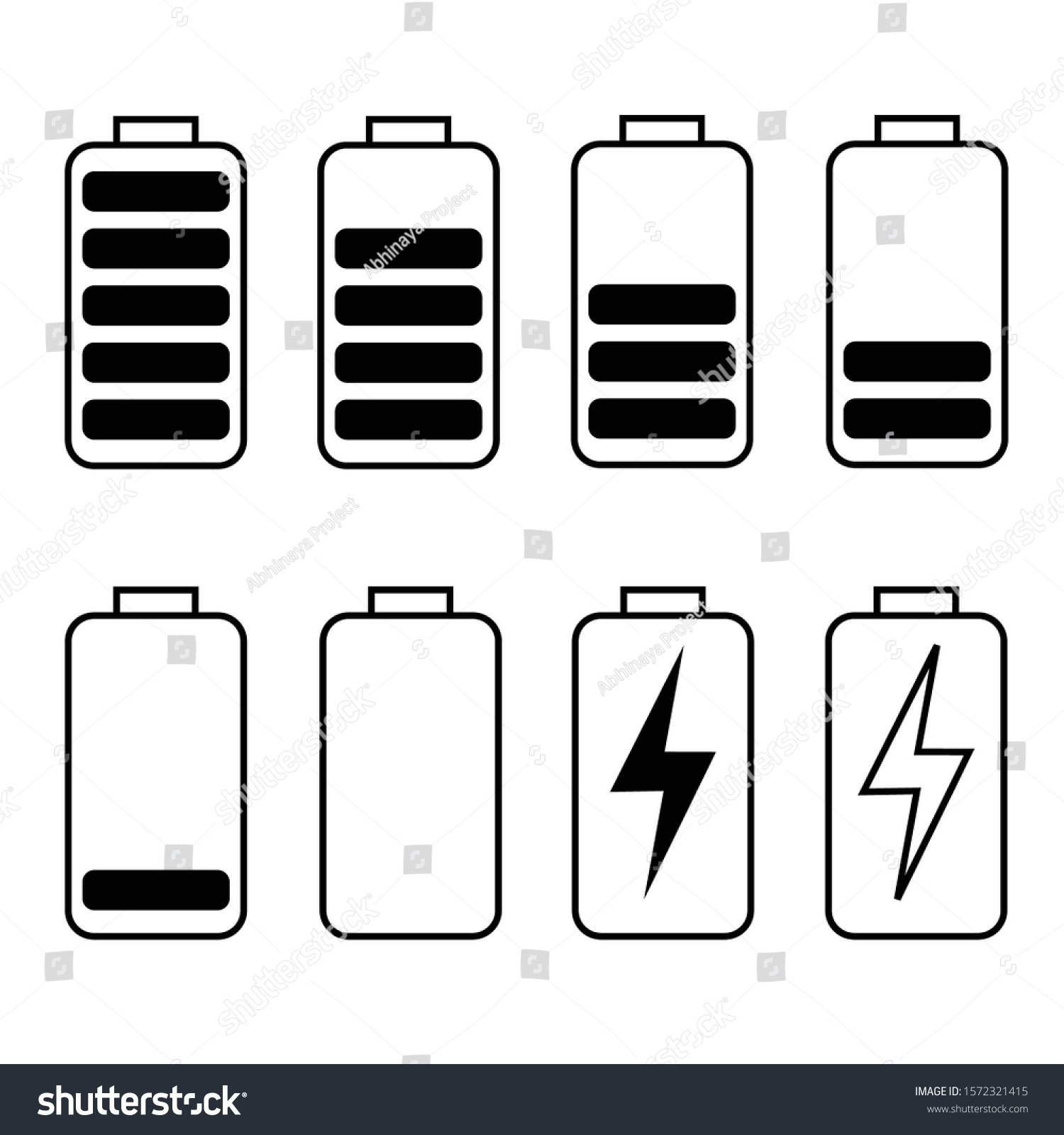 Black White Battery Icon Set Isolated Stock Vector (royalty Free 