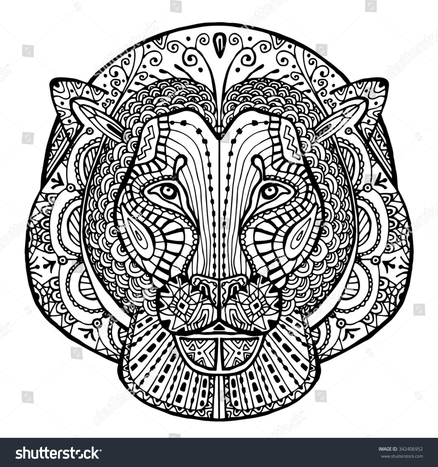 Black White Drawing Lion Patterns Zentangle Stock Vector 342406952 ...