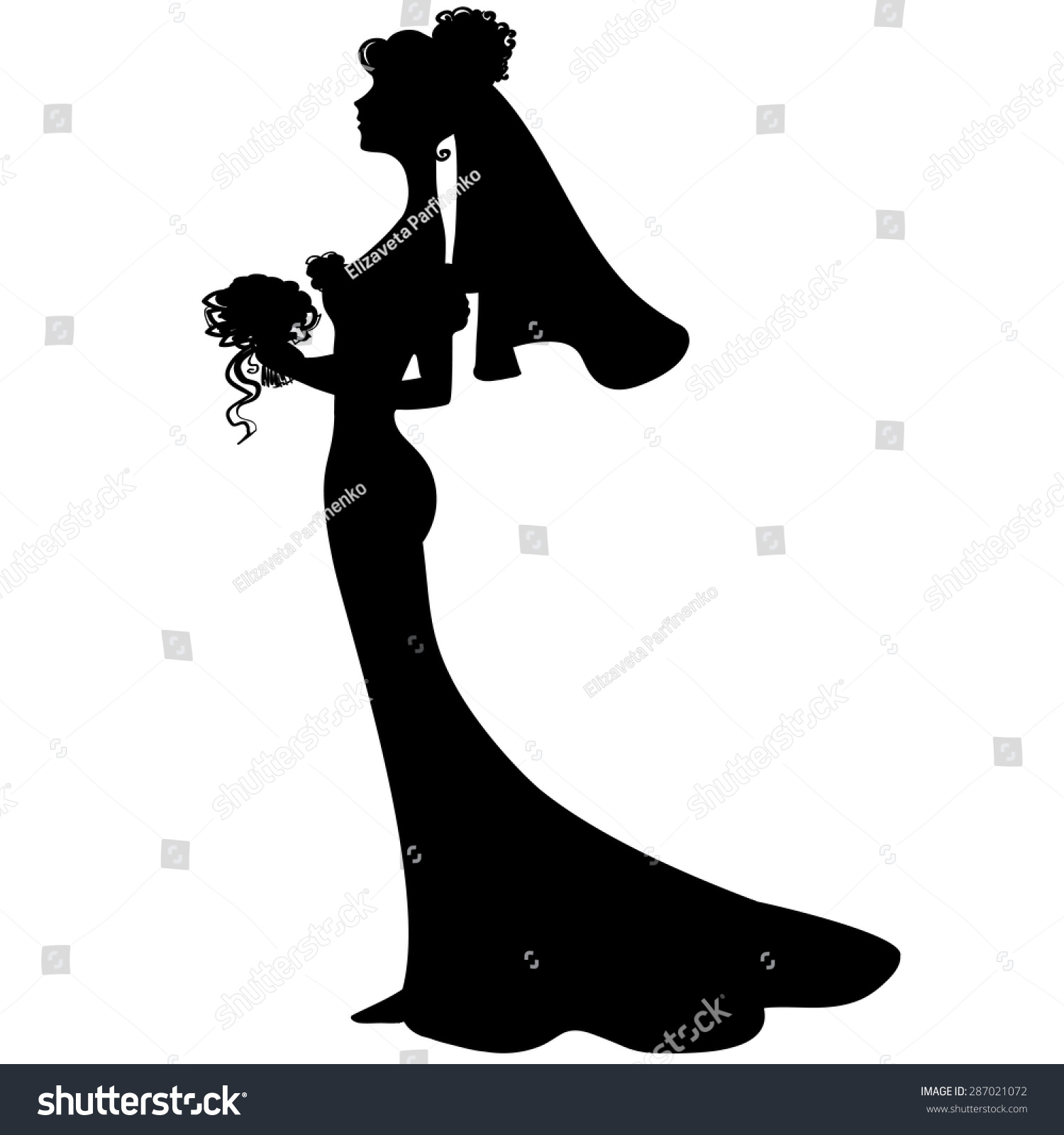  Black  Silhouette  Bride Wedding  Dress  On Stock Vector 