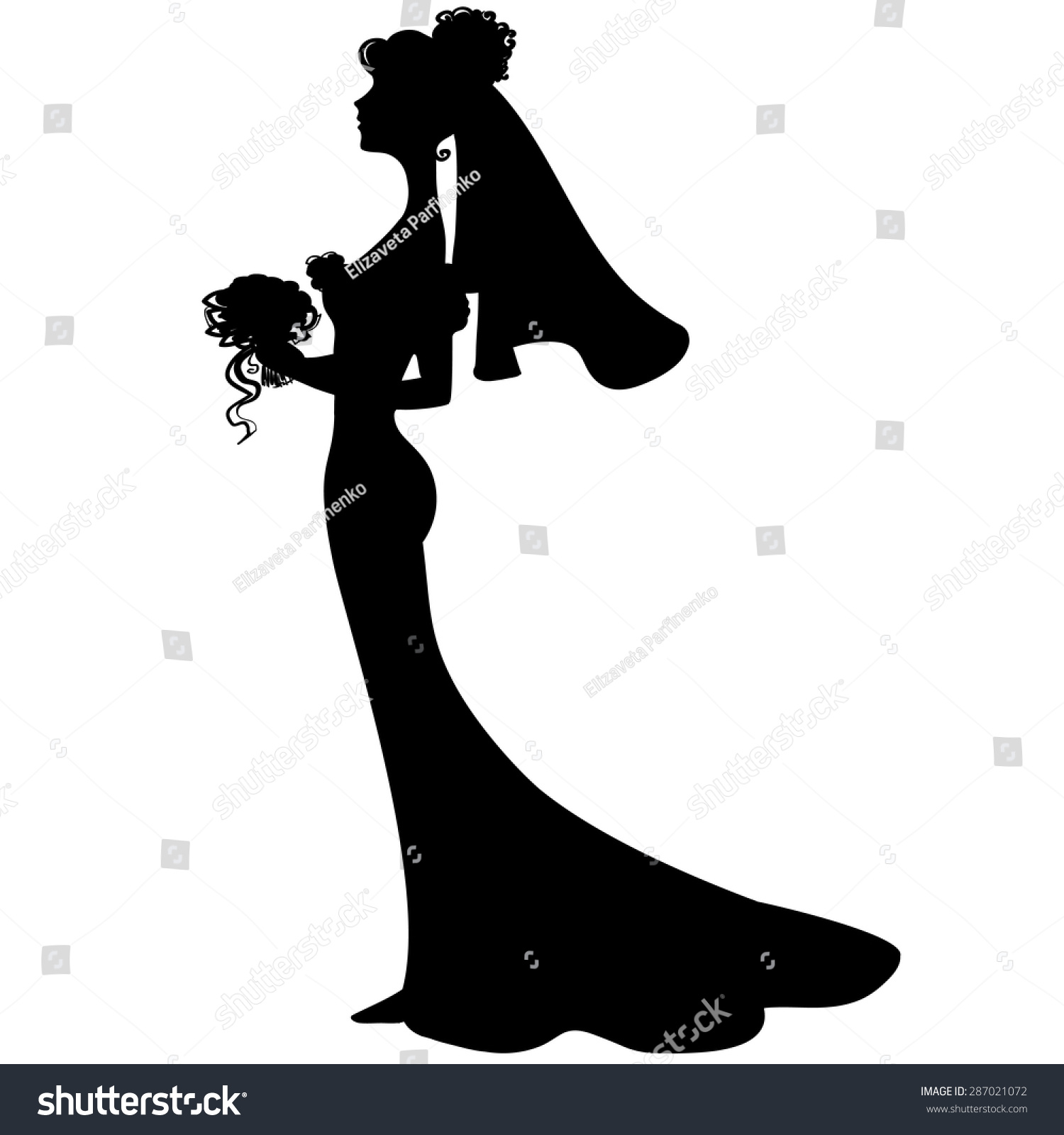 Black Silhouette Bride Wedding Dress On Stock Vector (Royalty Free