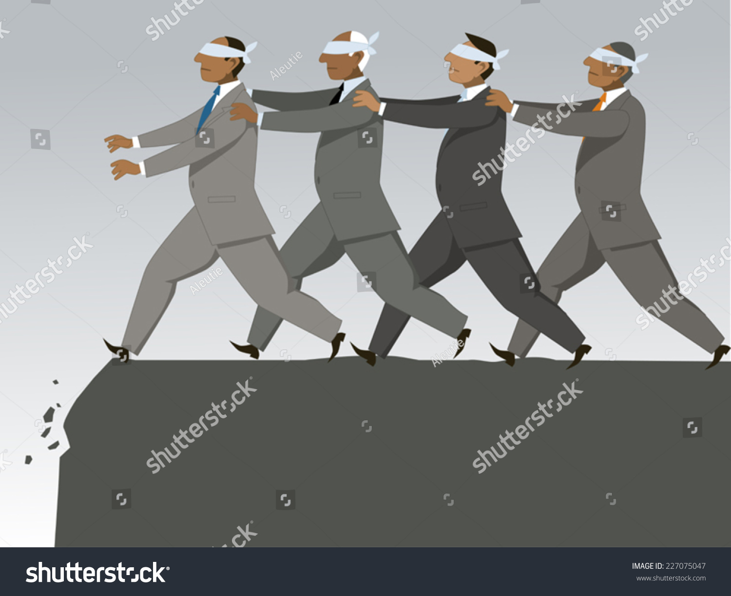SVG of The blind leading the blind. Blindfolded businessmen following each other to the cliff svg