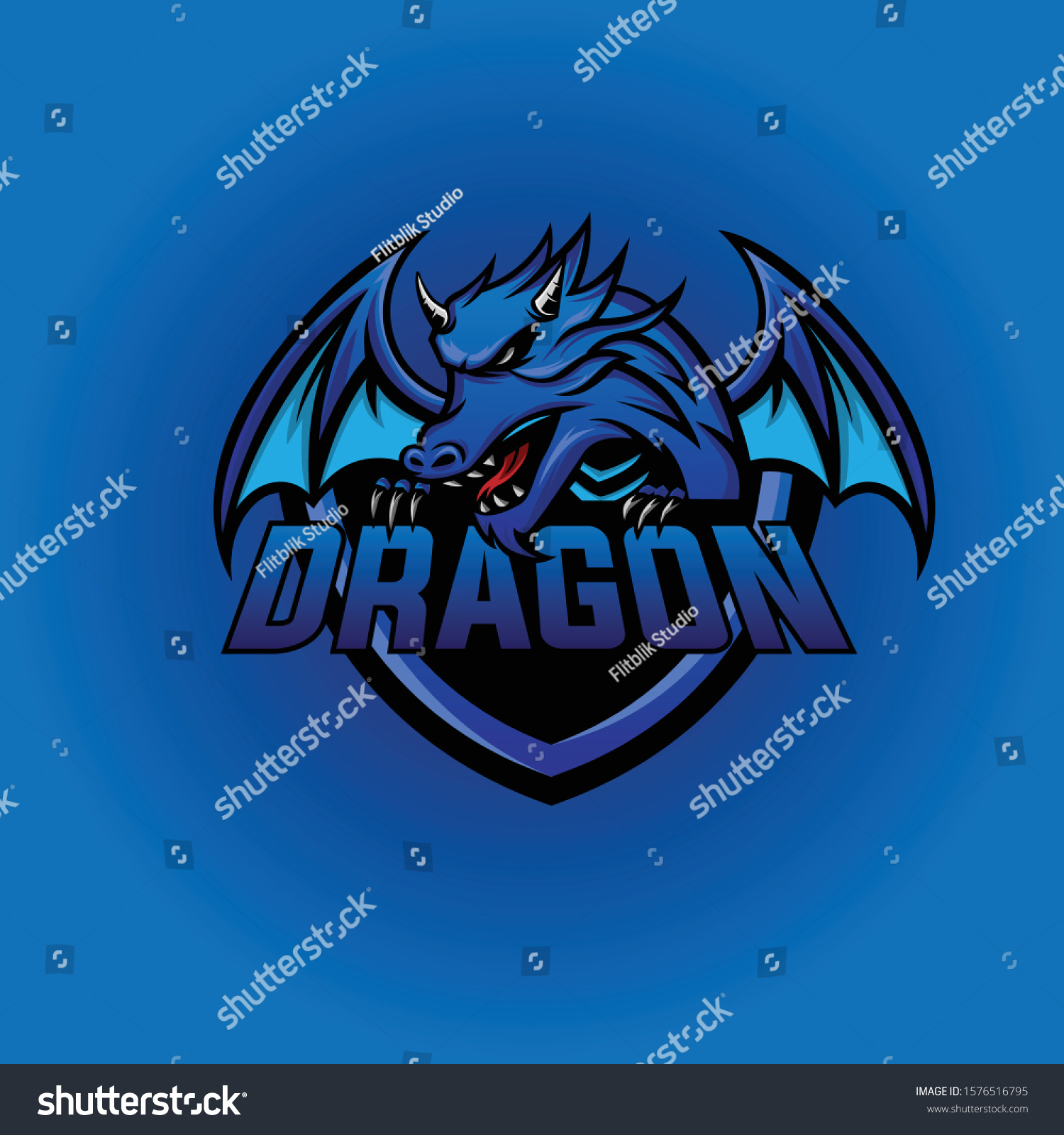 Blue Dragon Mascot Logo Stock Vector (Royalty Free) 1576516795