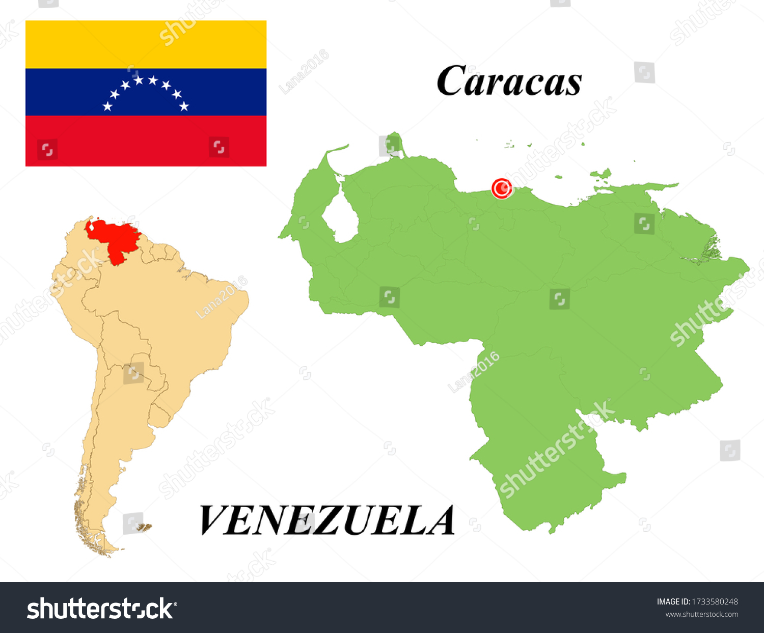 Capital Of Venezuela On Map Bolivarian Republic Venezuela Capital Caracas Flag Stock Vector (Royalty  Free) 1733580248 | Shutterstock