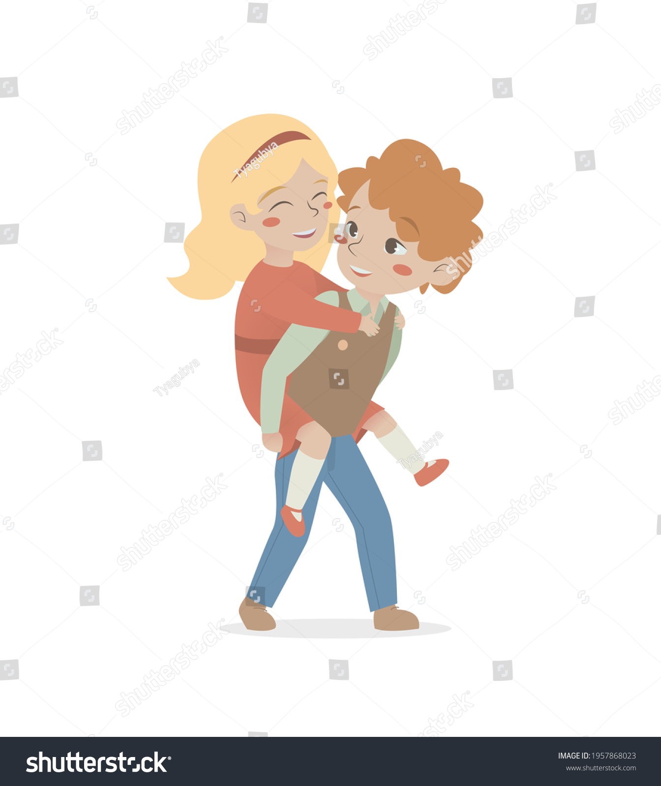 Boy Carries Girl On His Back Stock Vector (Royalty Free) 1957868023 ...