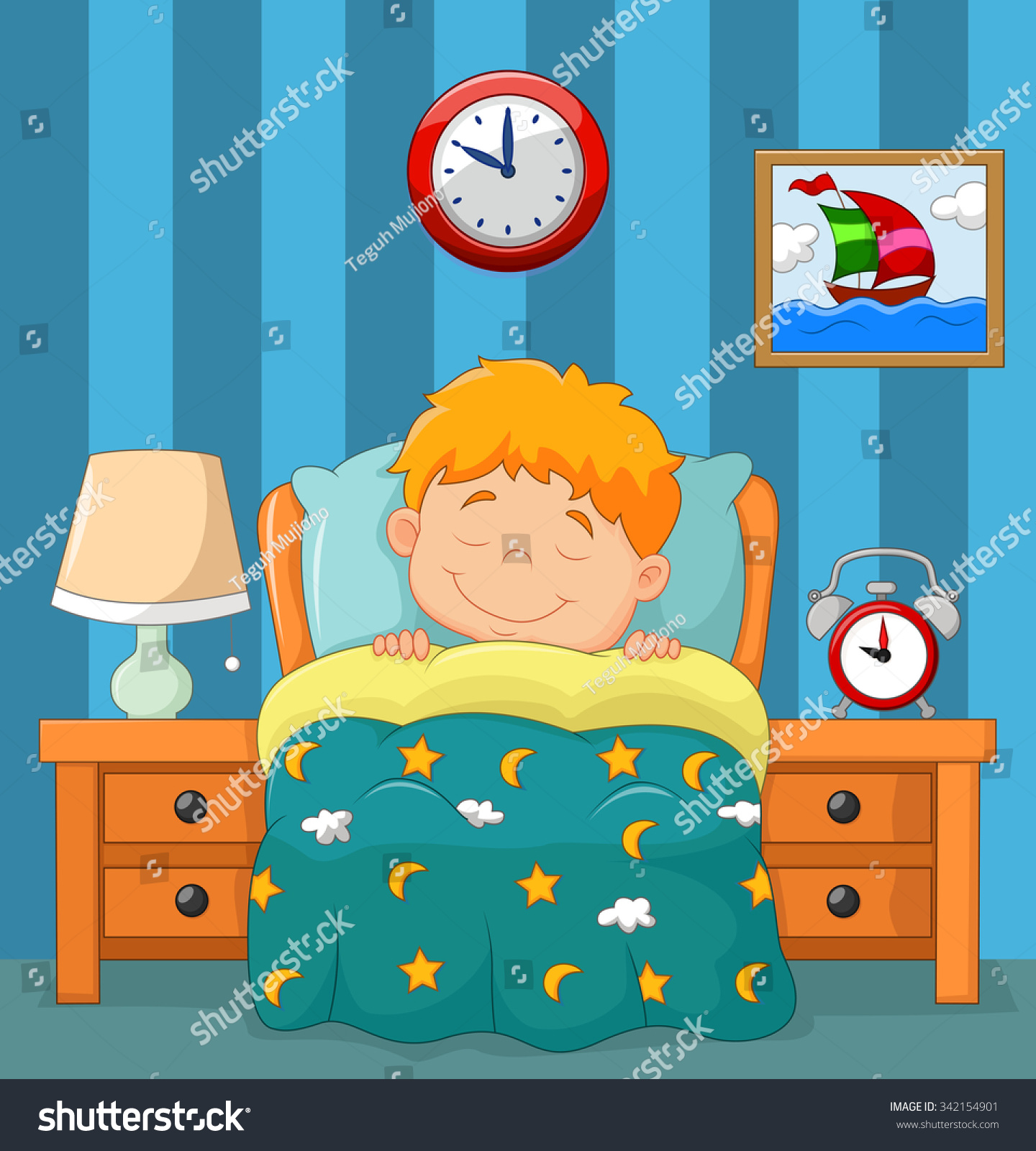 The Boy Sleeping In The Bed Stock Vector Illustration 342154901 ...