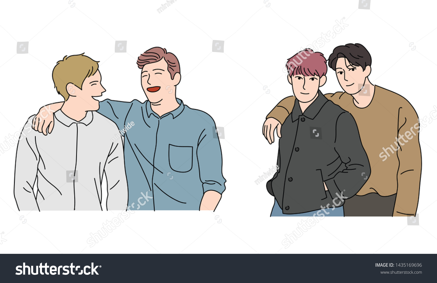 Boys Posing Affectionately Their Arms On Stock Vector Royalty Free