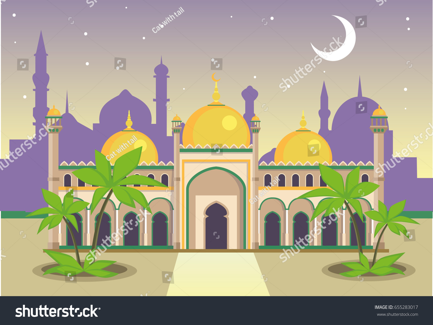 Building Islamic Mosque Against Background Evening Stock Vector Royalty Free 655283017