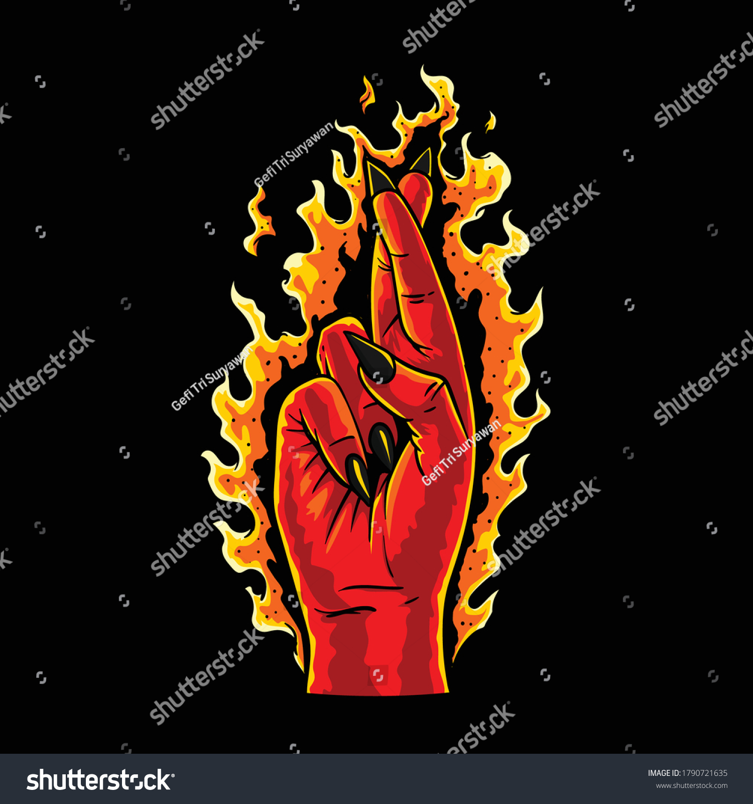 Burning Devil Cross Fingers Stock Vector (Royalty Free) 1790721635