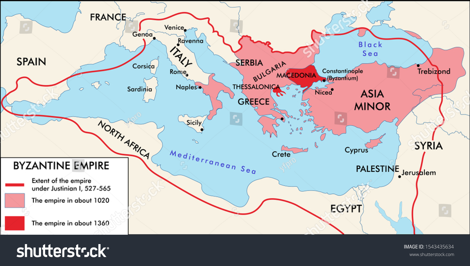 Byzantine Empire Historical Map Ready Print Stock Vector Royalty Free