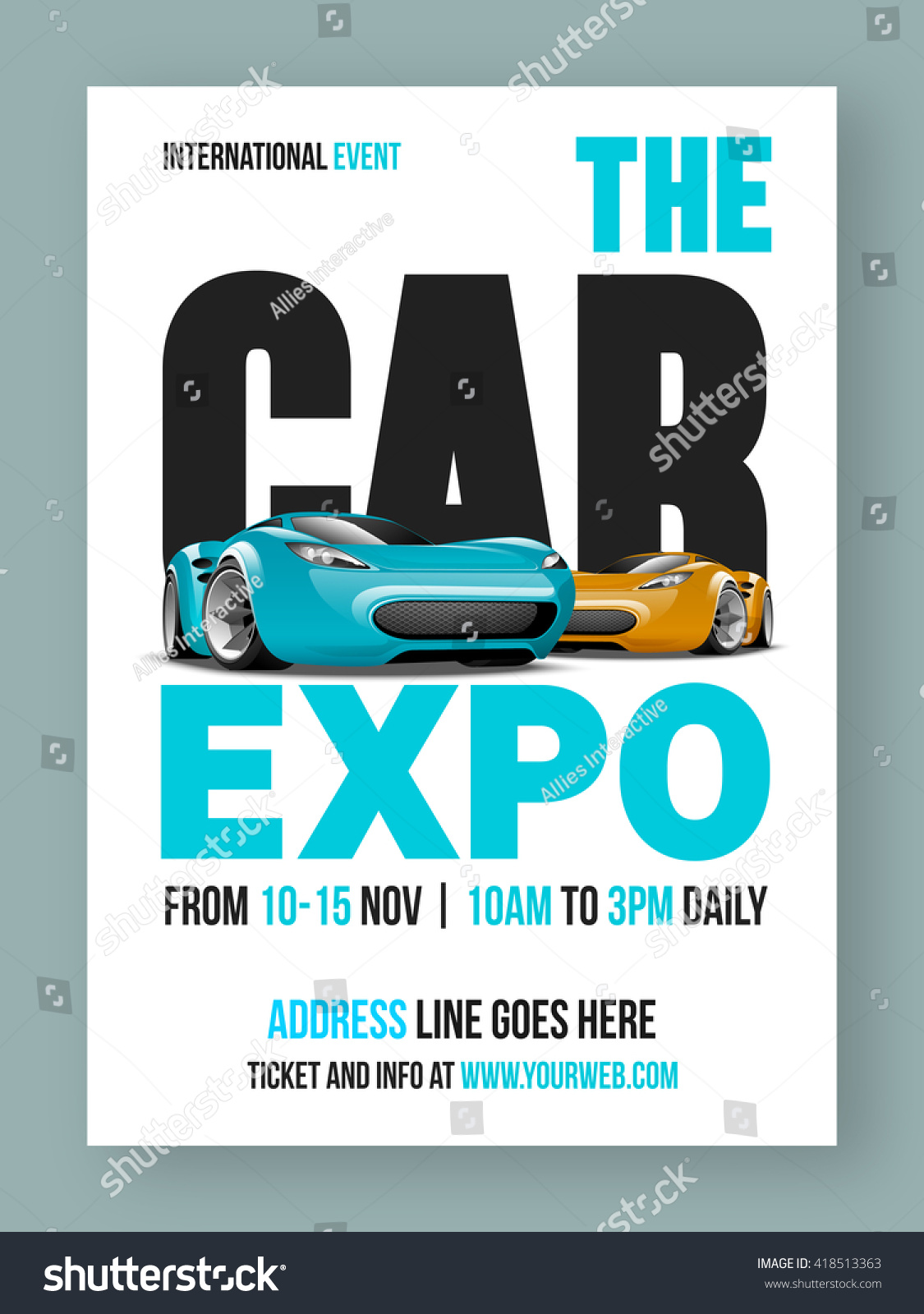 SVG of The Car Expo Template, Banner or Flyer design with glossy luxurious cars and event details. svg