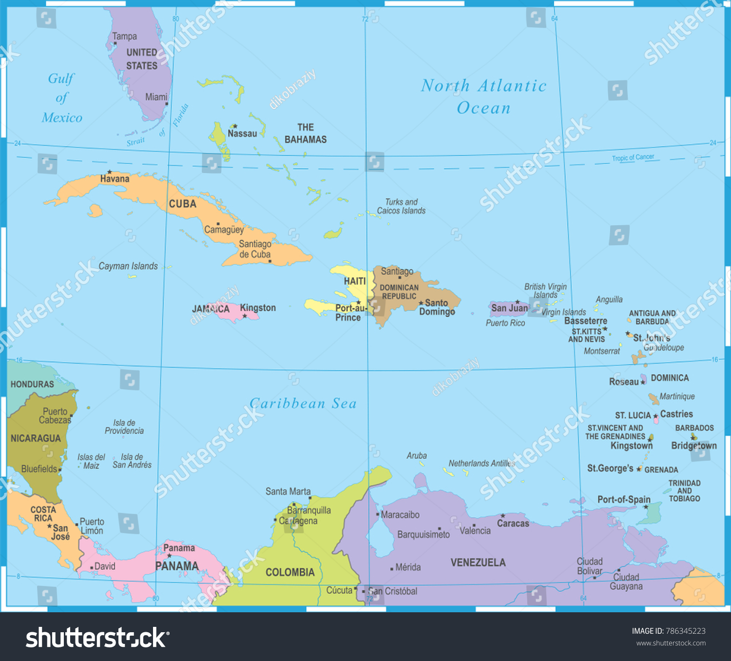 Caribbean Map Detailed Vector Illustration Stock Vector (Royalty Free ...