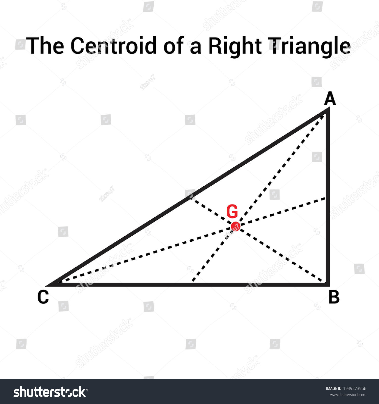 Centroid Right Angle Triangle Intersection Three Stock Vector (Royalty ...